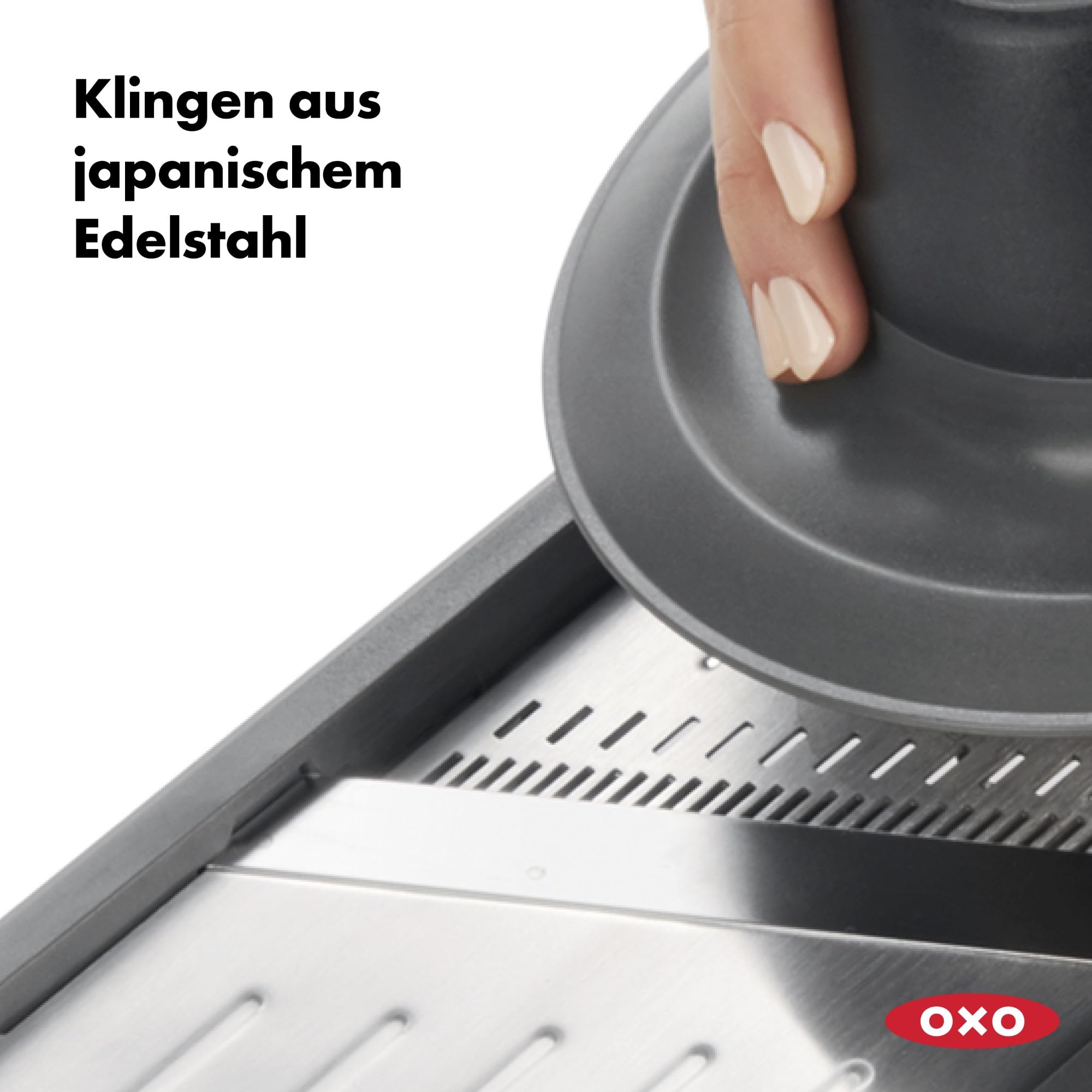 OXO Good Grips Profi Obst- und Gemüsehobel 2 | Die Klingen dieses Küchenhelfers aus gehärtetem, japanischem Edelstahl hobeln einfach, Mit dem weichen