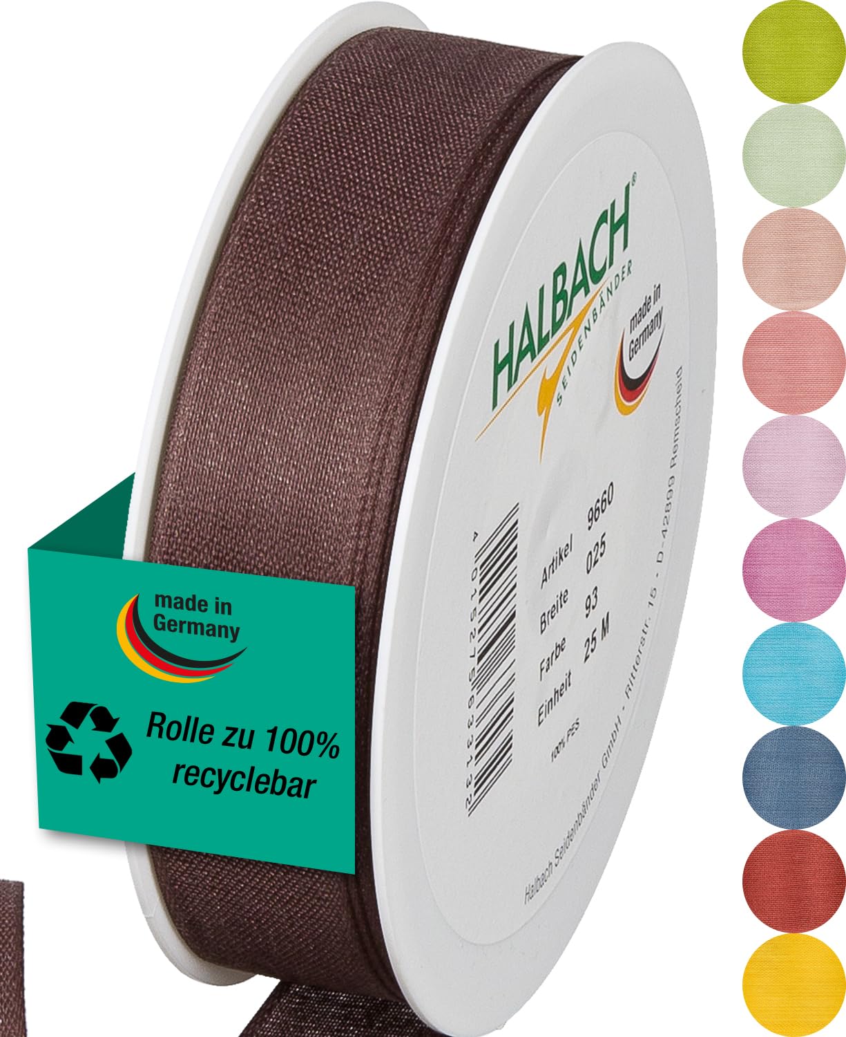 Halbach Seidenbänder Gift Ribbon, Width 25 mm, Length 25 m, Ribbon Made in Germany