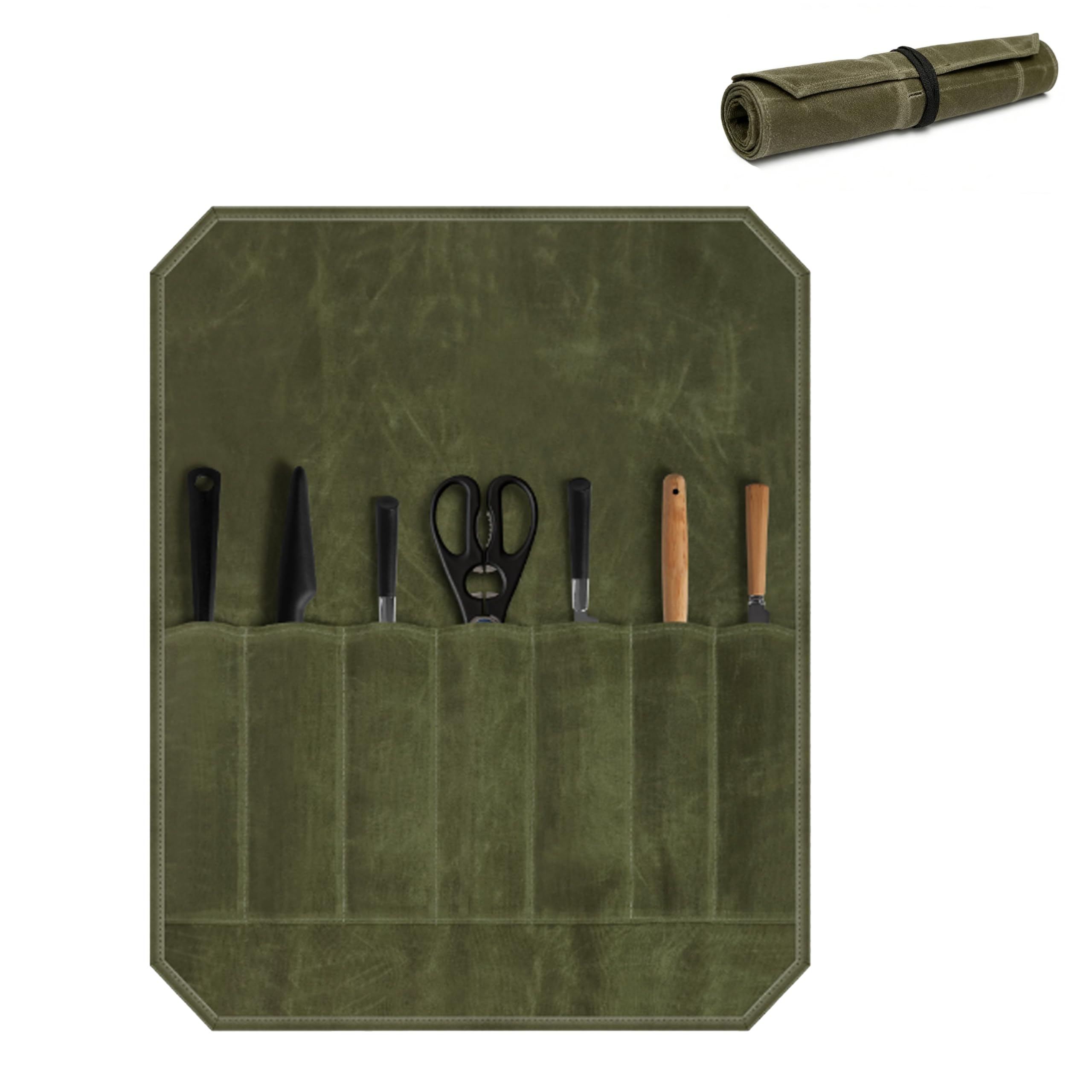 Waxed Canvas Chef Knife Roll Bag | Multi-Slot Protector Professional Organization for Kitchen Tools & Cutlery - Secure Blade Holder Travel Pouch & Multi-Purpose Storage Case-image-46