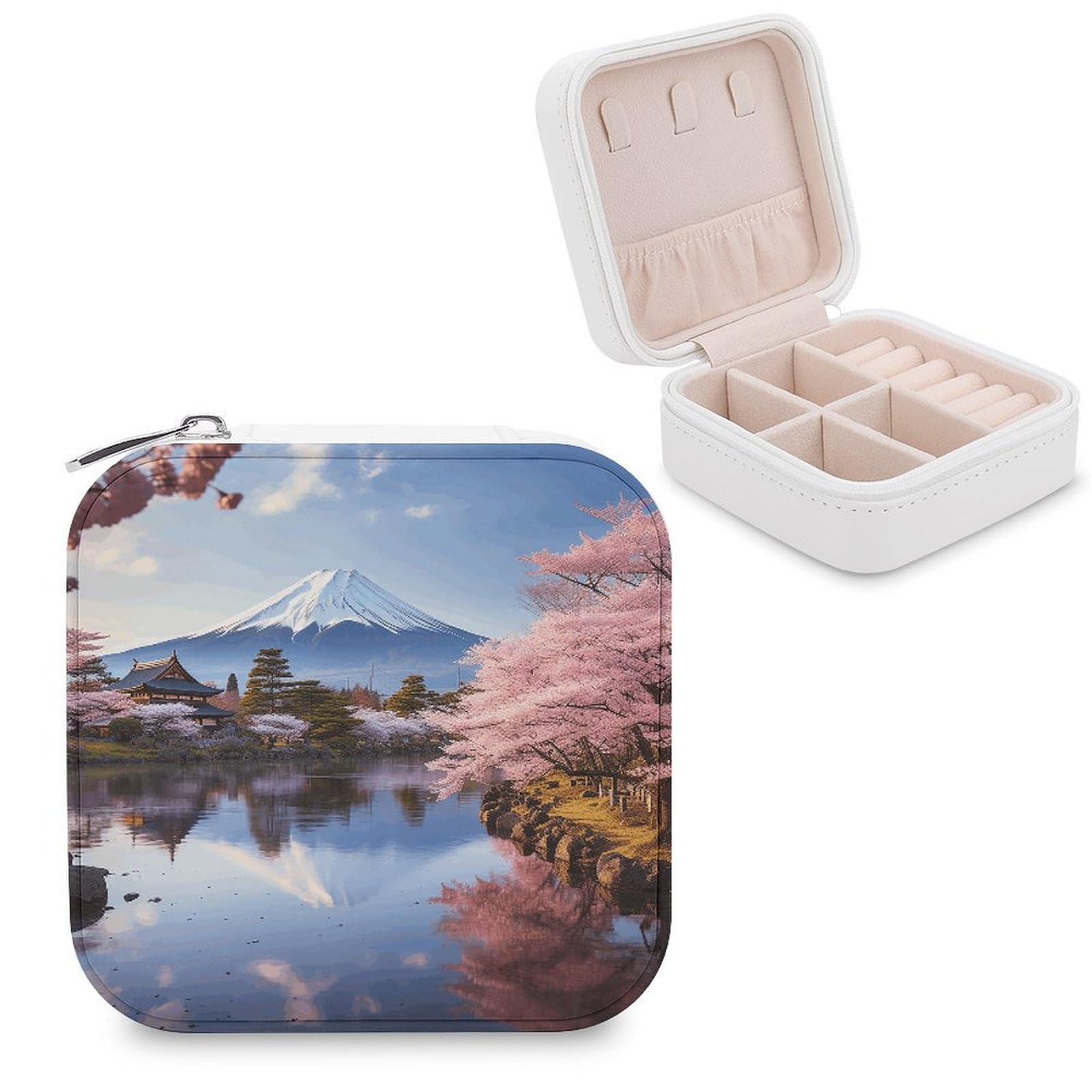 VstaDank Mount Fuji Cherry Blossom Trees Jewelry Box for Women Custom Travel Jewelry Case Personalized Travel Jewelry Boxes Small Portable Jewelry Organizer Box for Rings Necklaces Bracelets Earring