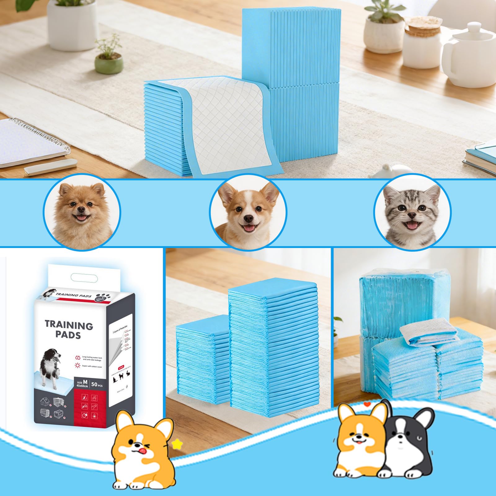 100 Piezas Empapadores Perros, 33 x 45cm Almohadillas Absorbentes, Almohadillas de adiestramiento de Perros y Cachorros, Superficie de Secado Rápido Evitar Fugas