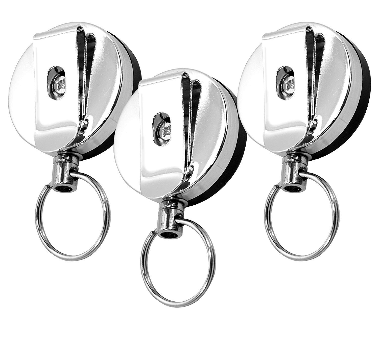 Retractable ID Badge Holder YoYo Key Card Holder Round (Silver & Black) (Pack of 3) Amazon