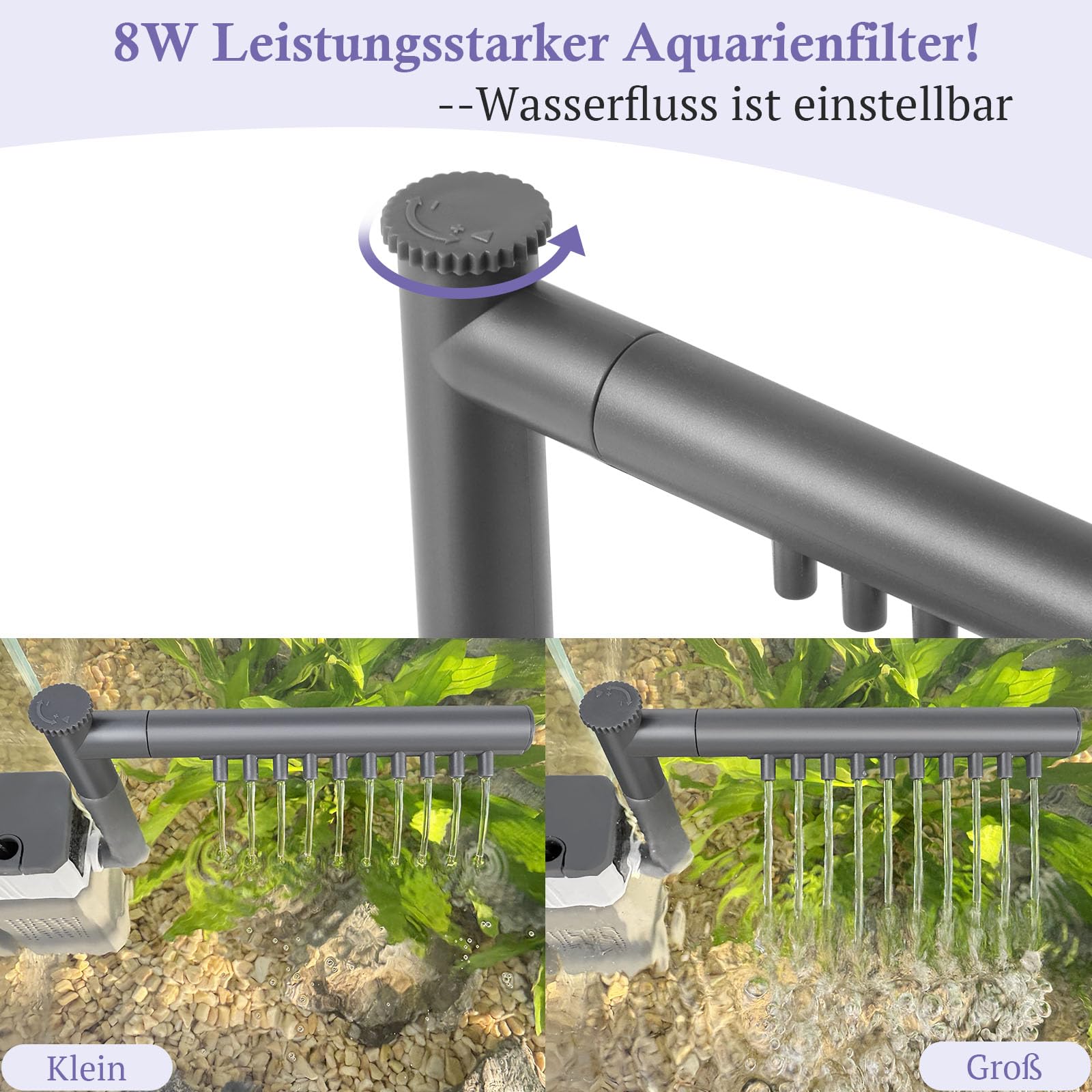 8W 12W Leistungsstarker Aquarienfilter für 40–180L Aquarien, Leise 3-in-1 Aquarium Filter, 400LPH 700LPH Einstellbarer Aquarium Innenfilter für Schildkröten-/Garnelen-/Zuchtbecken