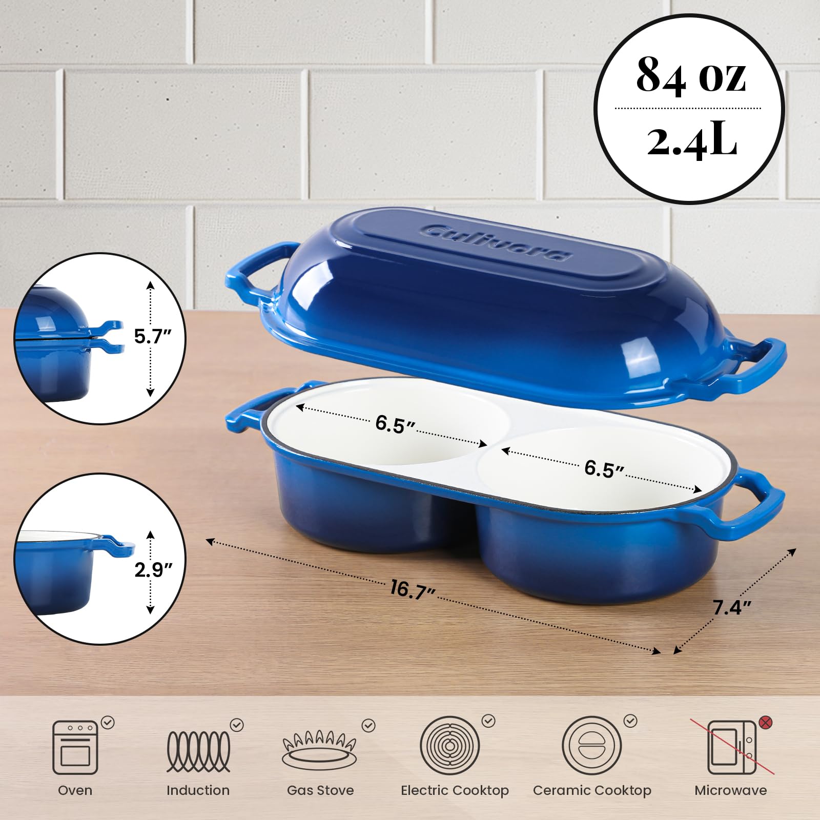 Żeliwna forma do chleba z pokrywką, emaliowany garnek do pieczenia na zakwasie, podwójna okrągła przestrzeń na bochenek do domowej roboty, chleba, ciasta, klopsika, średnica 16,5 cm, bezpieczna w