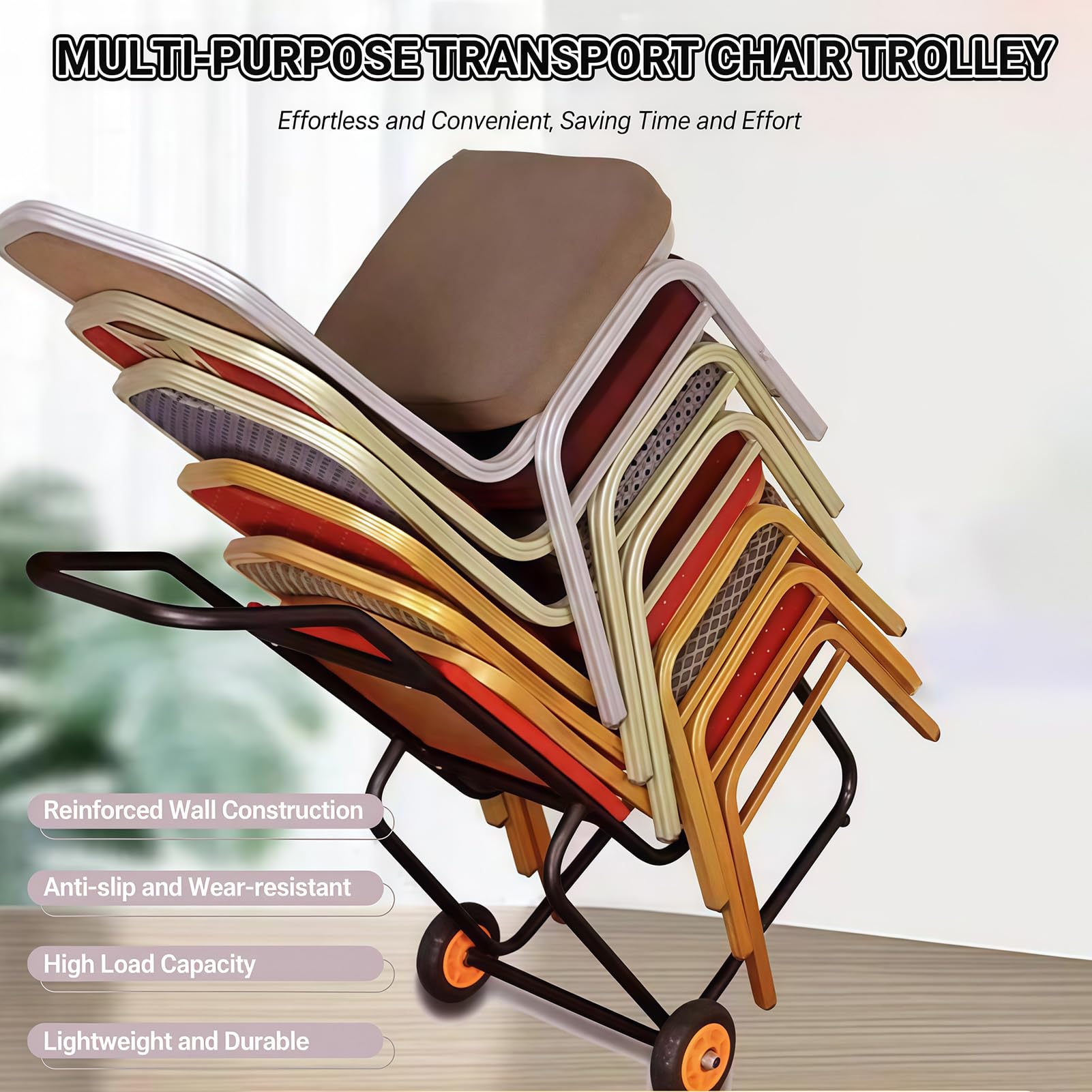 Kommerzieller Stuhltransportwagen, Hochbelastbarer Transportwagen für Flachstapelbare Plastik- und Holzstühle, Ideal zur Lagerung und zum Umzug
