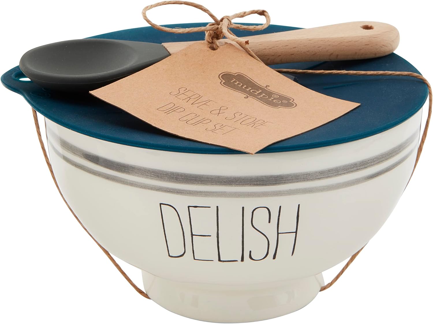 Mud Pie Bistro Bowl and Silicone Lid Set, Delish, 5" dia