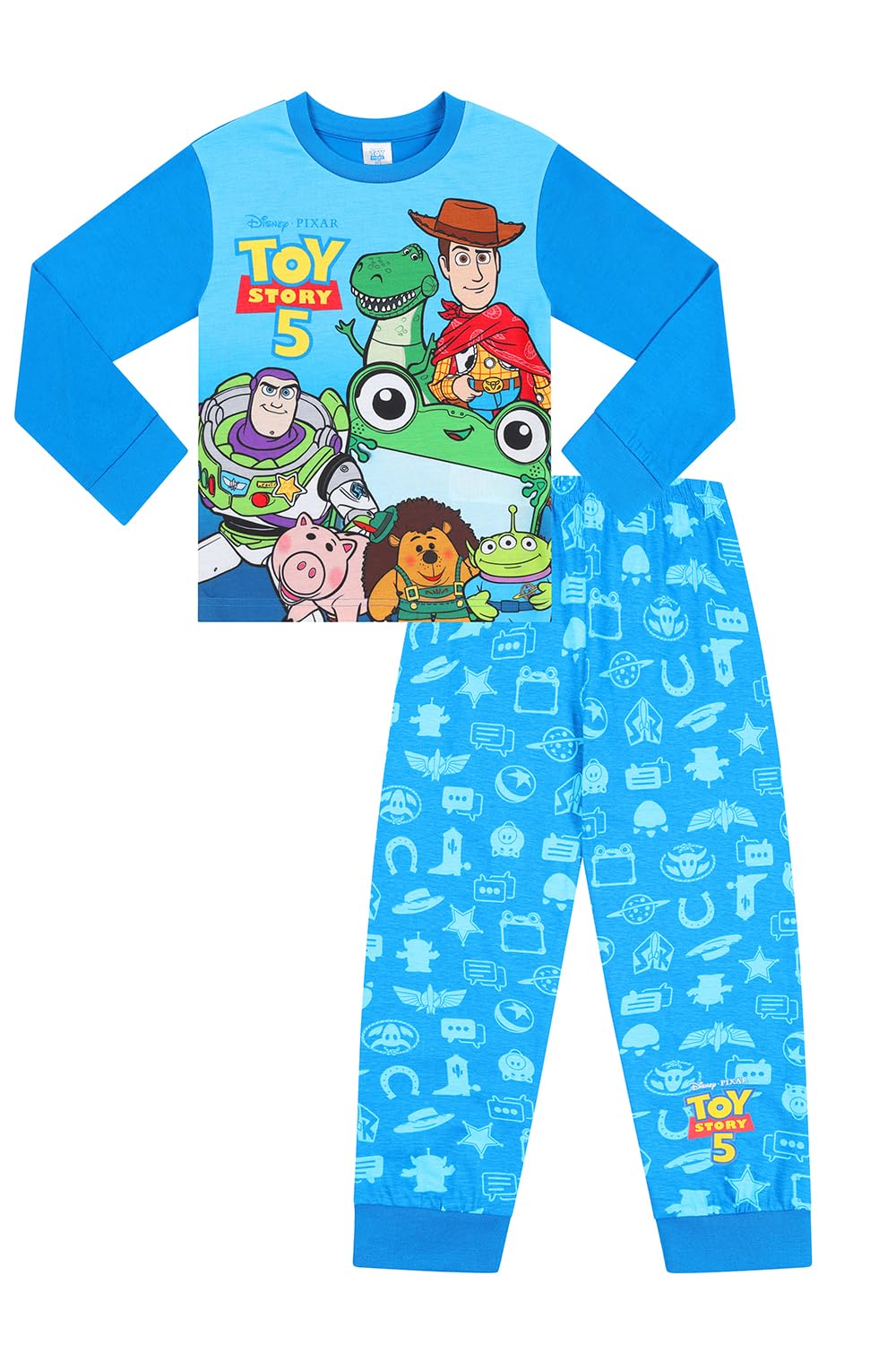 Disney Boys Blue Toy Story 5 Woody Buzz Jessie Lilypad Long Pyjamas Pj's For Kids (5-6 Years)