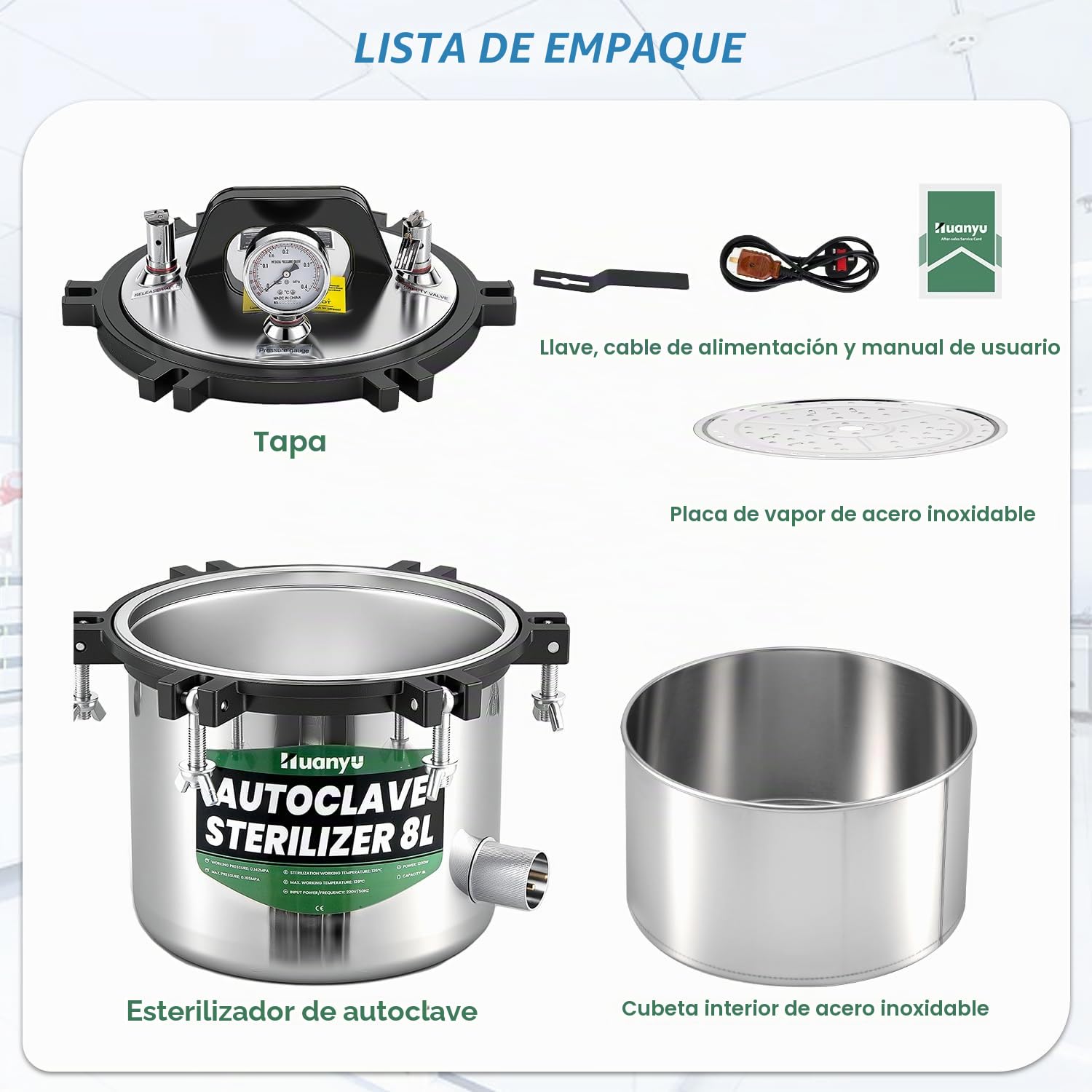 Huanyu Esterilizador Autoclave 8L con Doble Válvula Autoclave de Vapor para Laboratorio Protección contra Quemaduras en Seco Esterilizador de Vapor de Alta Presión para Laboratorios Universidades