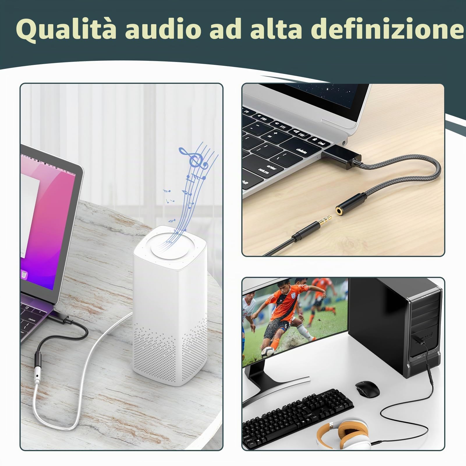 Adattatore Audio USB a Jack 3,5 mm Scheda Audio Esterna USB A a TRRS per Cuffie Microfono Compatibile con PC Laptop PS4 PS5 Switch Mac Linux Chromebook Windows 11 10 8 7 DAC 24bit 96kHz Plug and Play