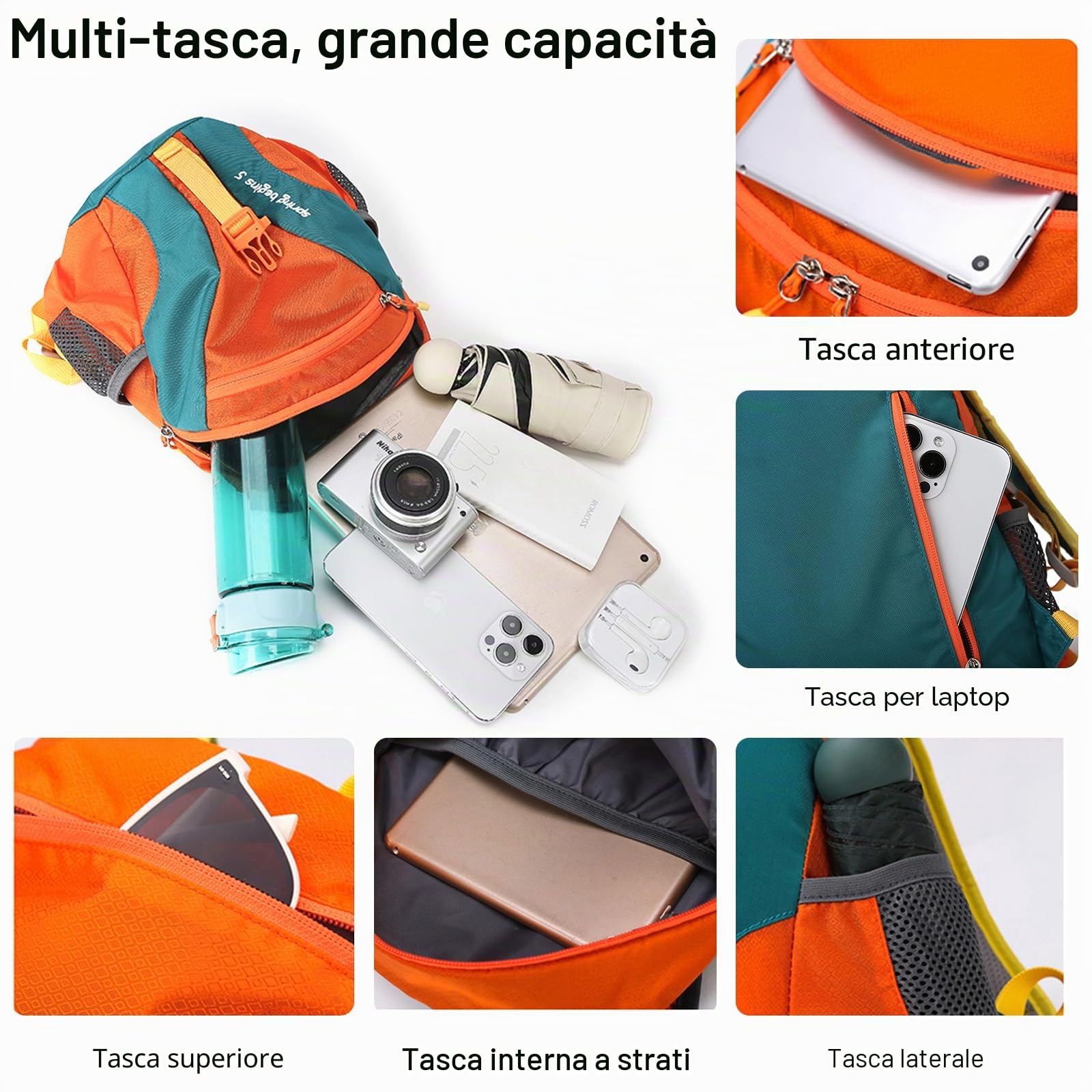 Zaino da Trekking 15L Leggero Impermeabile Zaino Hiking Backpack per Donna Uomo Ciclismo Arrampicata Sport Nero