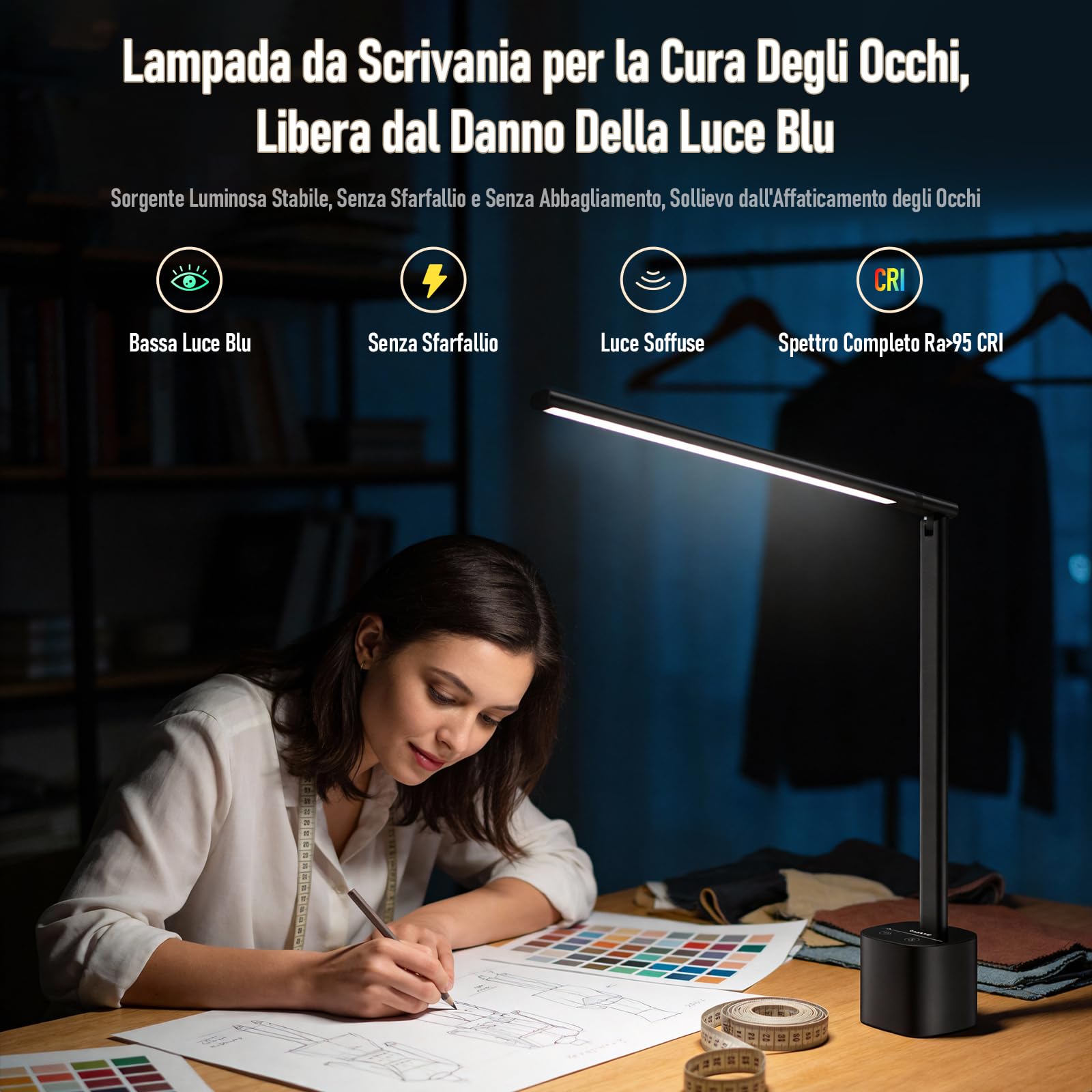Jeebel Lampada Scrivania Wireless, 5000mAh Batteria LED Desk Lamp con Touch Dimmerazione Continua, 3 Temperature Colore, Angolo di Illuminazione Regolabile 180°, Portatile Luce Scrivania per Ufficio
