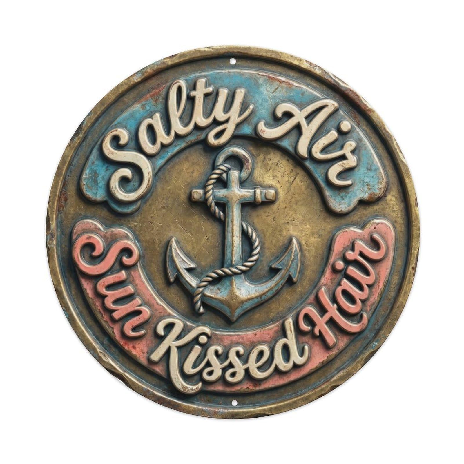Salty Air Sun Kissed Hair Nostalgic Hanging Ornament Retro Slogans Vintage Metal Tin Sign Plaque Wall Decor for Cafe, Club Bar, Office, Garden Metal Poster 8x8Inch