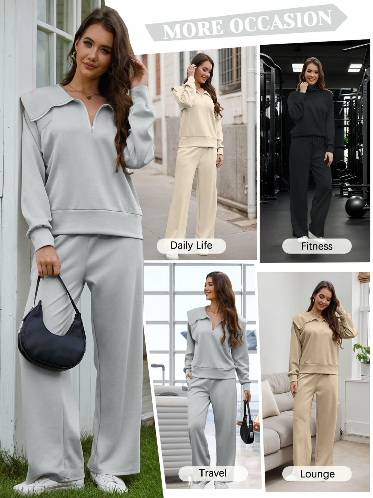 CheChury Zweiteiler Damen Elegant Trainingsanzug Hausanzug Dick Freizeitanzug Warm Winter Outfits Damen Jogginganzug Set Sweatshirt mit Halbem Reißverschluss Tracksuit Langarm Lounge Set