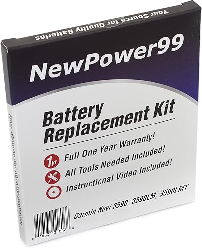 NP99sp NewPower99 Kit de batería para Garmin Nuvi 3590, 3590LM, 3590LMT con herramientas, instrucciones de video, batería de larga duración