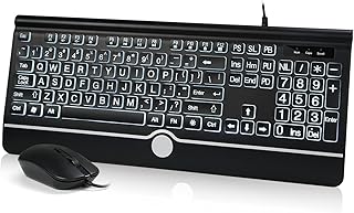 Wired Keyboard and Mouse Combo - Large Print Light Up Keyboard, Kopjippom USB Silent Wired Backlit Keyboard and Optical Mouse for Windows, PC, Laptop - Easy to See, USB Play and Plug