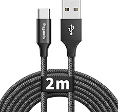 etguuds USB C Kabel 2M, USB A zu USB C Ladekabel 200cm Schnellladekabel USBC Nylon geflochtenes für Samsung Galaxy S23 S22 S21 S10 lite S10 S9 S8 Note 10 -Schwarz
