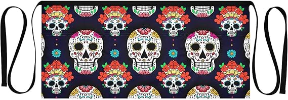 Luminous Sugar Skulls 3-Pocket Server Apron Professional Waist Apron for Waitress, Bartender & Restaurants, Water-Resistant Half Apron for Men Women