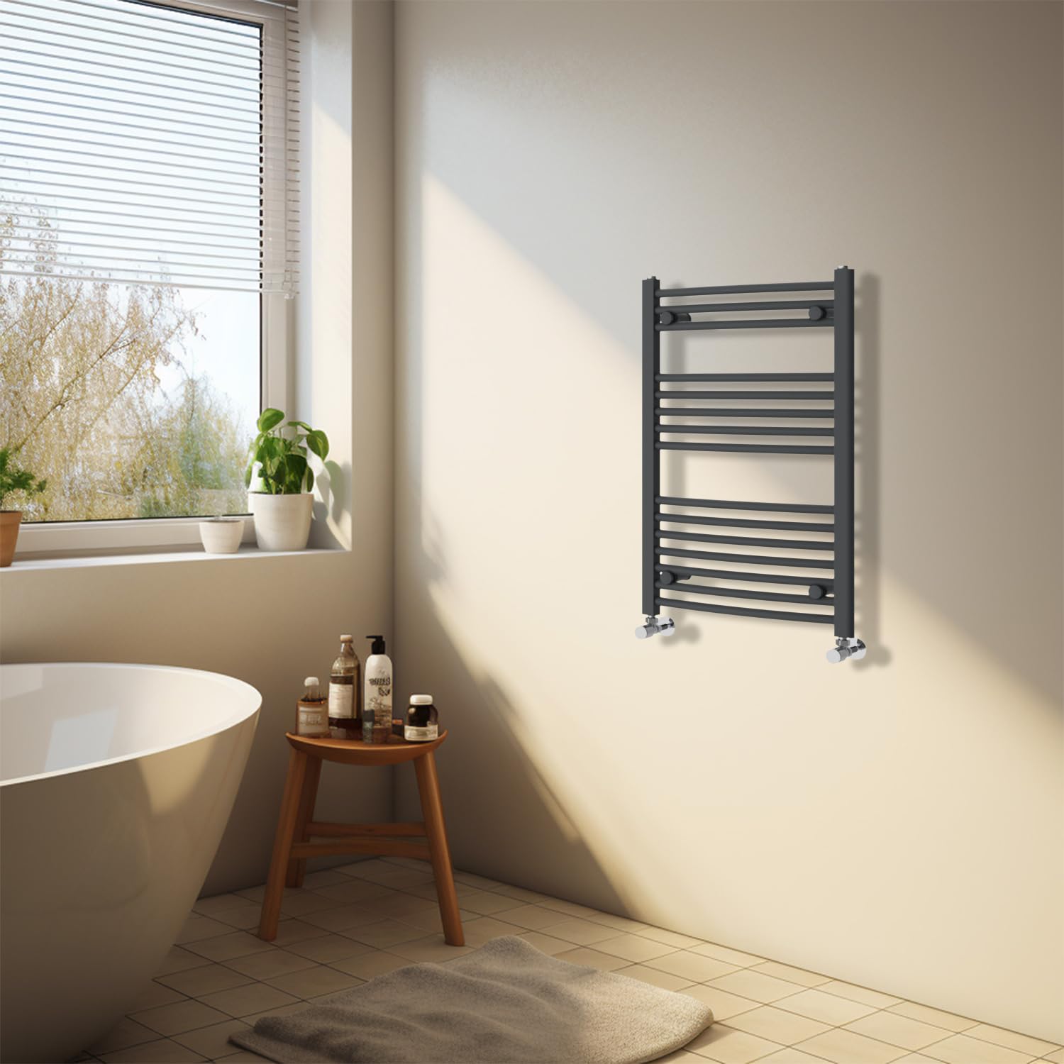 NRG Anthracite Heated Towel Rail Curved Designer Bathroom Radiator - 800×500mm