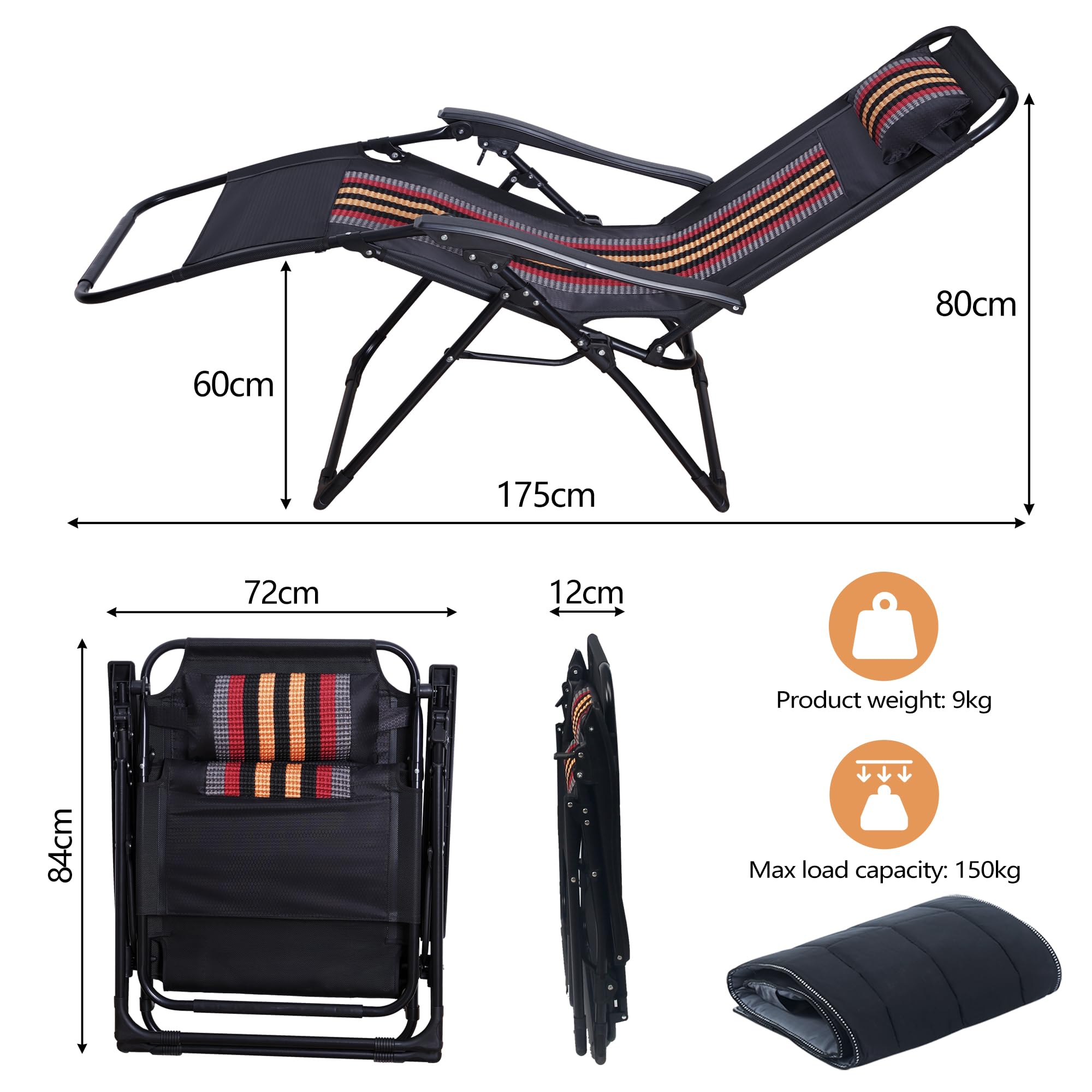 Chaise Longue de Jardin Pliable Transat Bain de Soleil Inclinable, Chaise Longue Pliante avec Coussin et Porte-Gobelet, Fauteuil Relax Jardin Dossier réglable pour Extérieur Terrasse, Noir