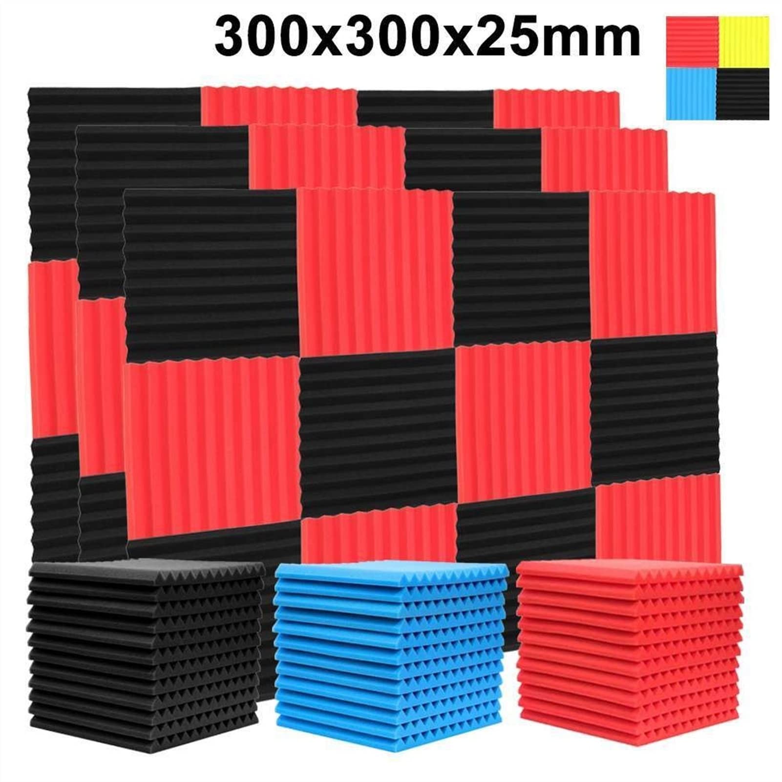 Acoustic Foam, 12/24 Sztuk 300x300x25mm pianka Akustyczna 24 SZTUK Studio Akustyczne Panele piankowe Dźwiękoszczelne Dyfuzory Bęben Wchłanianie Obróbka (Color : Black, Length : 12pcs)