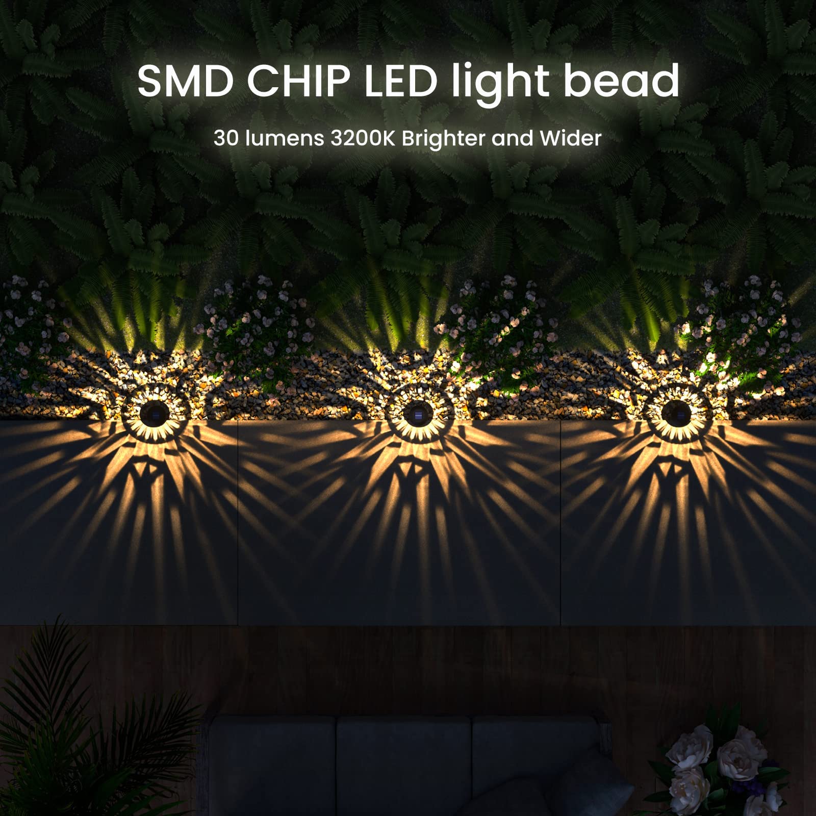 Quntis Luci Solari da Giardino LED 8 Pezzi Lampade Solari da Giardino con Automatica on/off 3200K Luci da Esterno Giardino Decorative IP65 Impermeabile per Cortile Prato Piscina Patio Vialetto Alberi