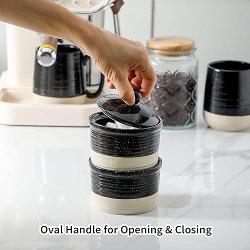 Miniatura 7 de Hasense Bodega de sal de cerámica con tapa, caja de sal y pimienta de 9 onzas con cubierta para encimera, recipiente apilable de sal y pimienta,