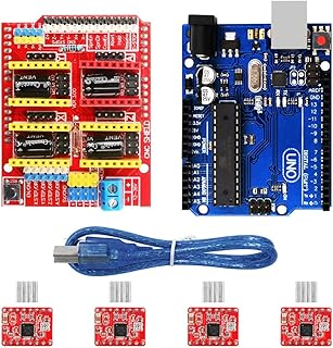 Description: CNC Shield Board: Latest CNC Shield Version 3.0 GRBL 0.9 compatible 4-Axis support (X, Y, Z , A-Can duplicate X,Y,Z or do a full 4th axis with custom firmware using pins D12 and D13) 2 x End stops for each axis (6 in total) Coolant enable Compatible with A4988 or DRV8825 stepper driver Runs on 12-36V DC R3 Board: MCU: ATmega328 USB interface: ATmega16U2 Operating voltage: 5V Digital I/O pins: 14 (including 6 with PWM capability) Analog input pins: 6 I-I/O pin output current: 40mA ma