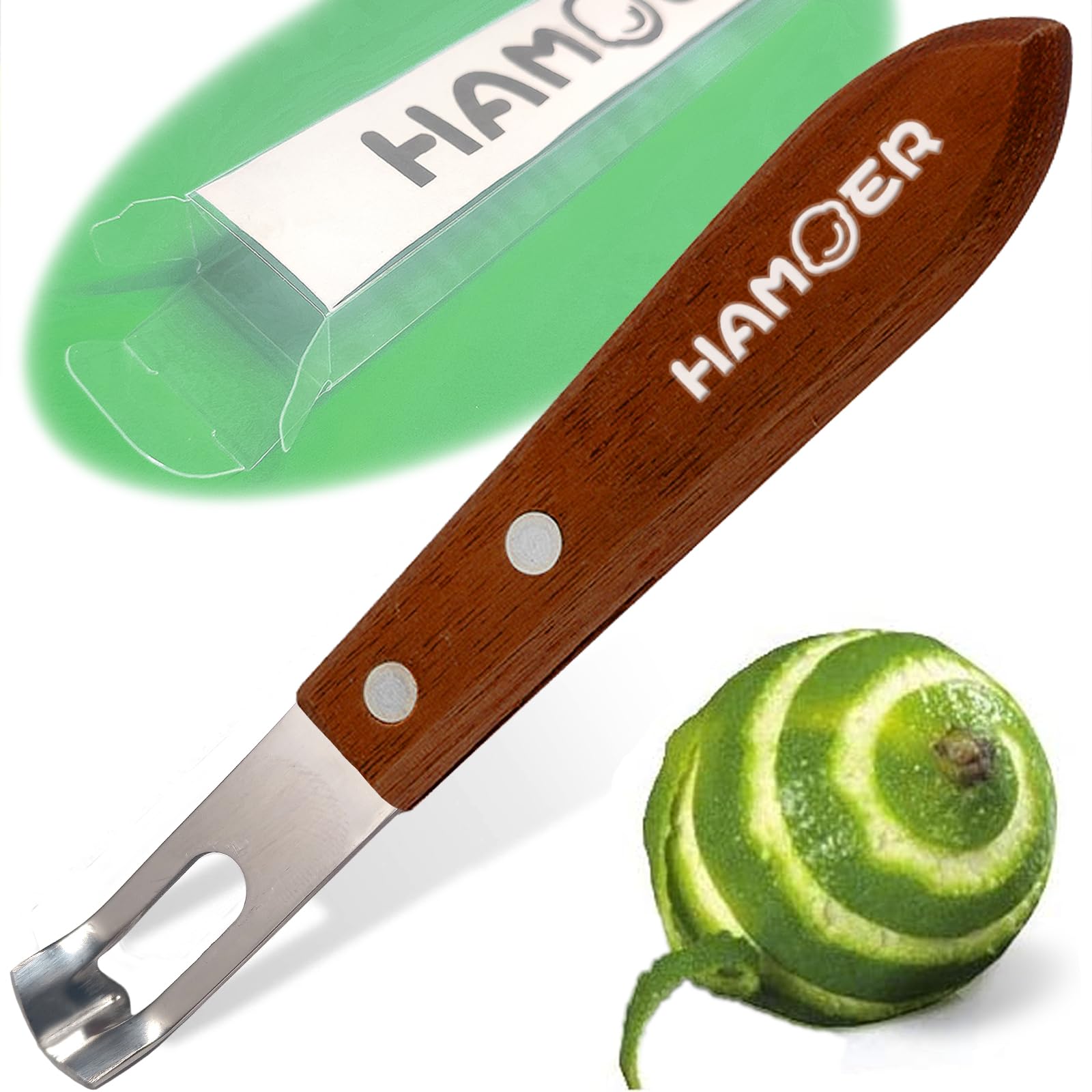 Channel Knife Zester - Fruit and Vegetable Tool for Decorating Cocktails, Desserts, and Salads Stainless Steel Tip Wooden Handle