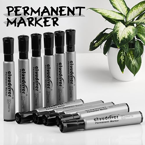 Miniatura 4 de cloudriver Marcadores permanentes de 96 unidades, juego de marcadores permanentes negros a granel, punta de cincel, marcadores a prueba de manchas