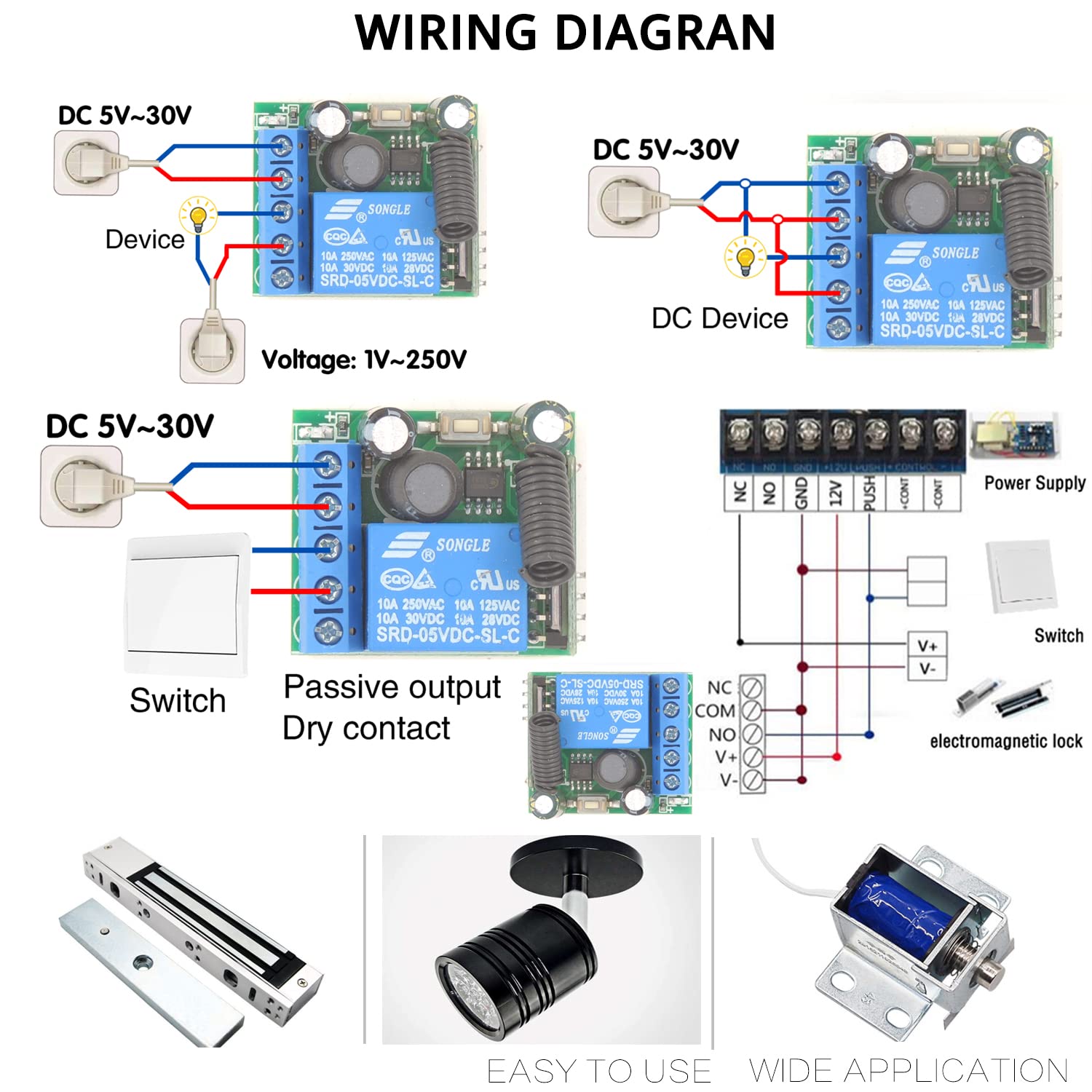 DieseRC 5V - 30V Interruptor Remoto por Radio 1 Canal Receptor de relé de Control de Radio 12V 24V con transmisor Llavero Control de relé de Contacto Libre de potencial