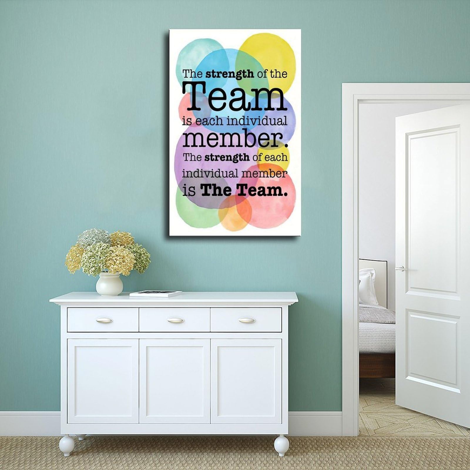 La fuerza del equipo está en cada miembro. La fuerza de cada miembro es el equipo. - Póster de lienzo con citas motivacionales para decoración de pared, pinturas para sala de estar, dormitorio,