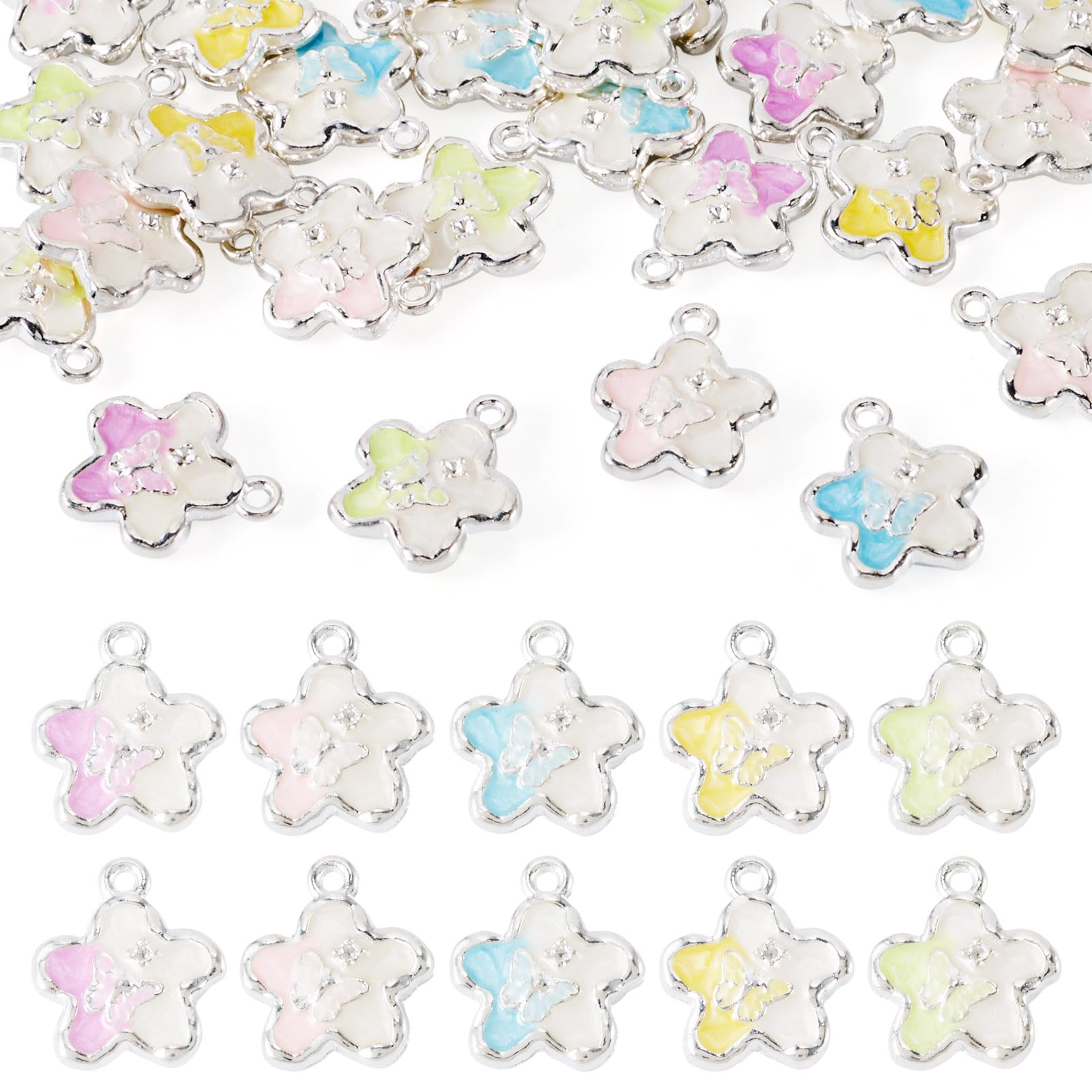 Alloy Enamel Crystal Rhinestone Pendants Colorful Gradient Butterfly Jewelry Pendants Platinum Crafts Accessories for Bracelet Necklace Earring Jewelry Making
