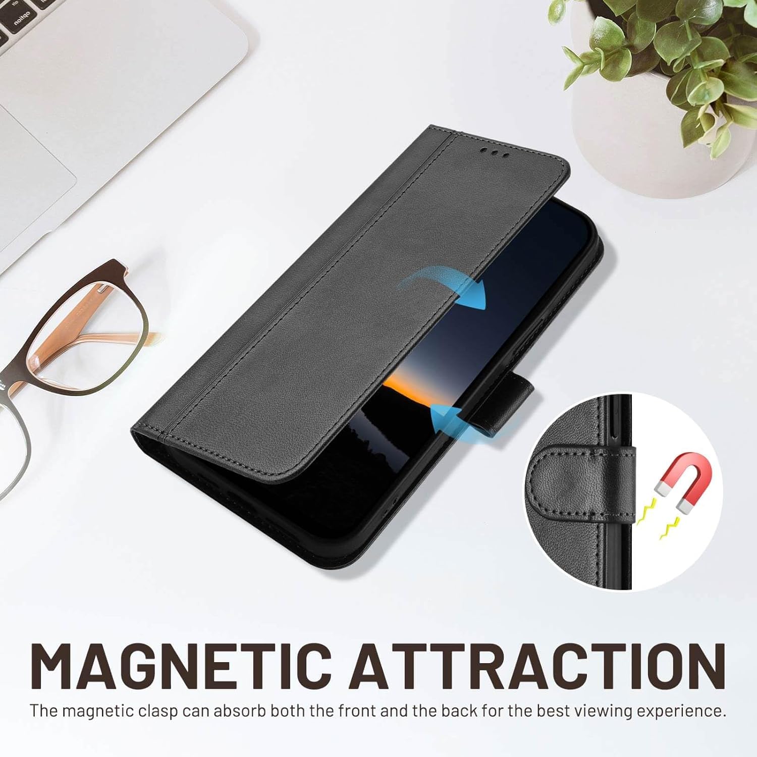 JanCalm for Galaxy A16 5G Phone Case Wallet, Card Holder Cash Slots, Wrist Strap, Minimalist Designed Cover, Premium PU Leather Protective, Stand Flip Cases for Samsung A16 (Black) - Image 2