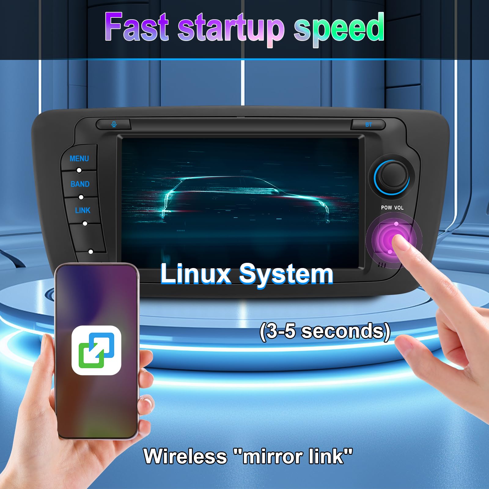 Autoradio Linux pour Seat Ibiza 6j (2009-2014)– démarrage en 3 Secondes | Écran IPS 7 pouces, CarPlay sans fil & Android Auto, AM/FM/RDS DSP USB Bluetooth micro commandes au volant – prêt à brancher