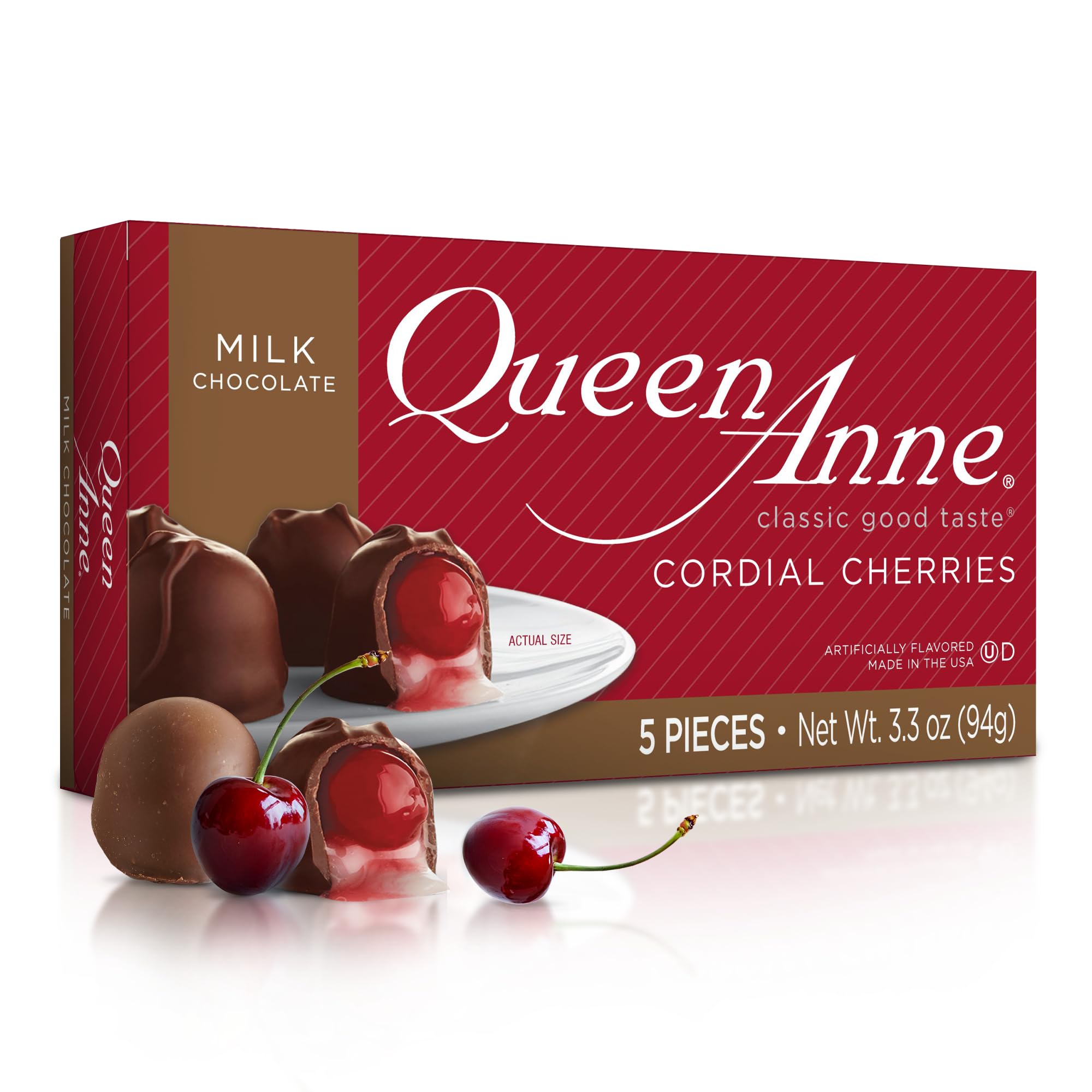 WORLD'S FINEST CHOCOLATE Queen Anne Cordial Cherries 1box 5 Ct 3.3 Oz