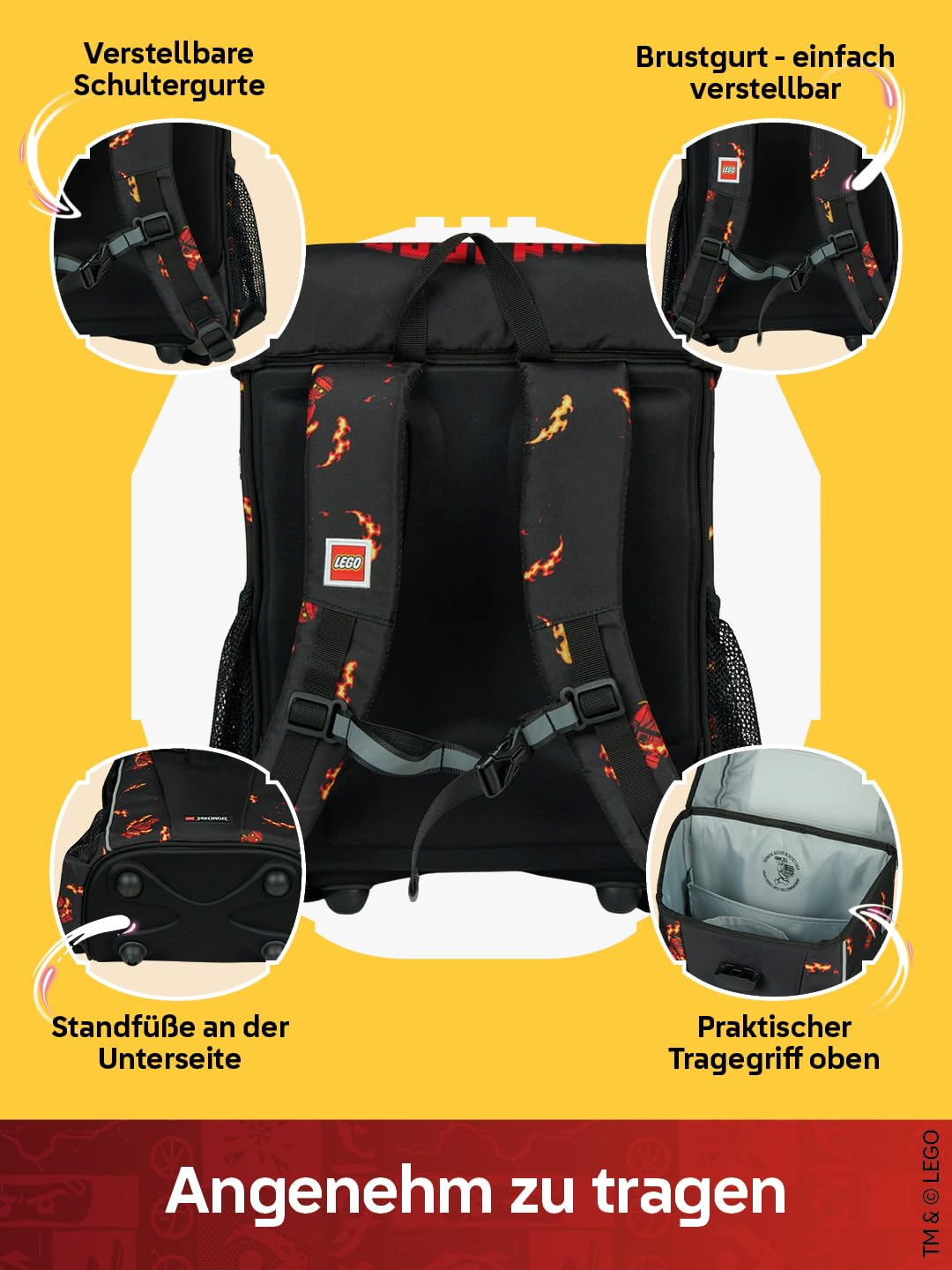 LEGO® NINJAGO® Schulranzen Jungen 1. Klasse Kai – 3-teiliges Easy Light Schulranzen Set mit Rucksack, Federmäppchen Junge & Turnbeutel – leicht & reflektierend