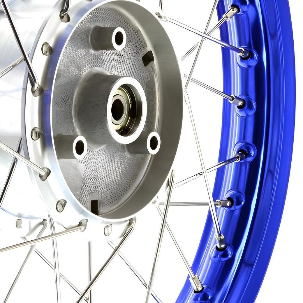 Speichenrad 1,5x16 Zoll Alufelge blau eloxiert + poliert + Edelstahlspeichen + Tuning-Radnabe