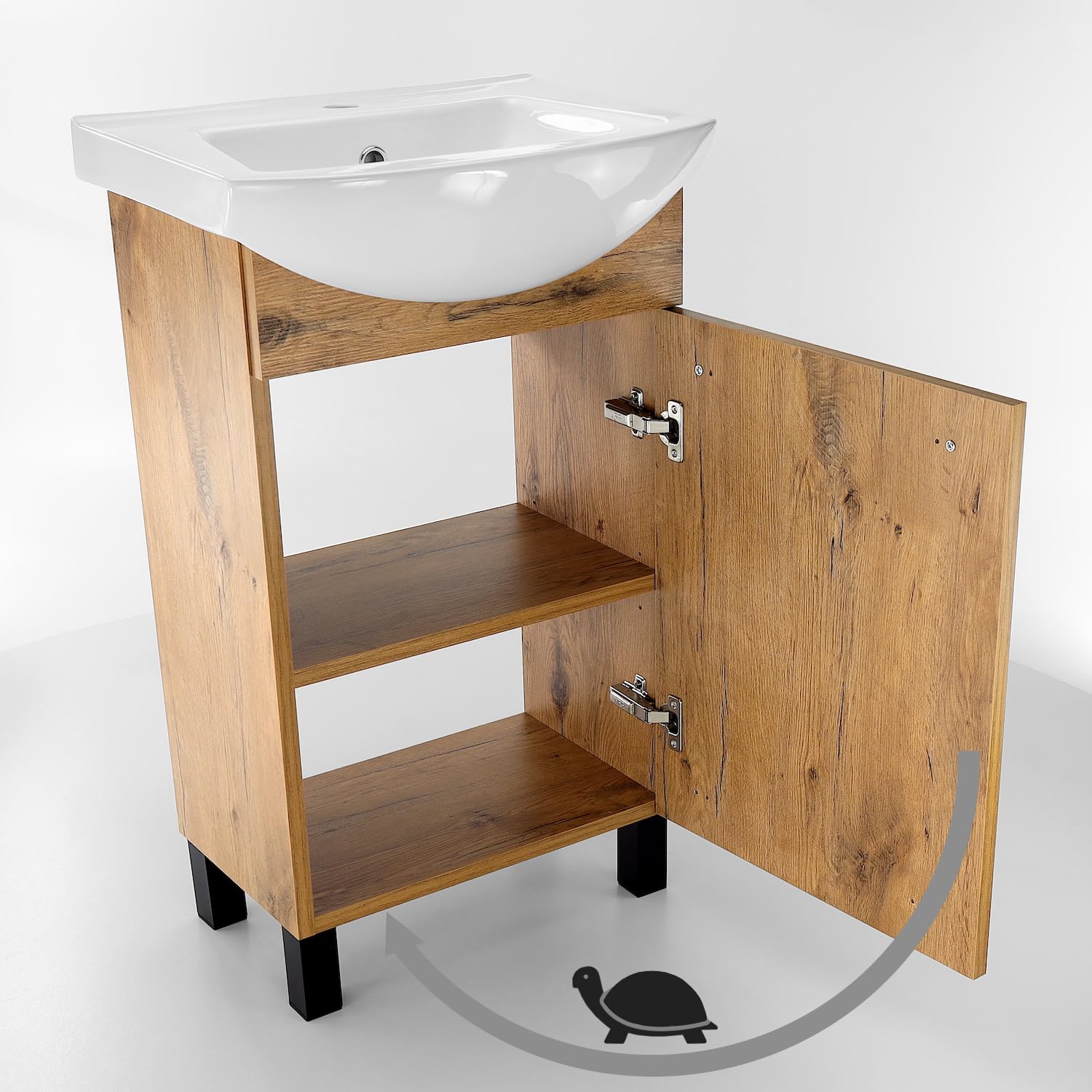 Lavabo con armario bajo 50 cm de ancho, armario bajo lavabo Altea con lavabo Lancelot roble - Mueble bajo lavabo para baño, armarios de baño