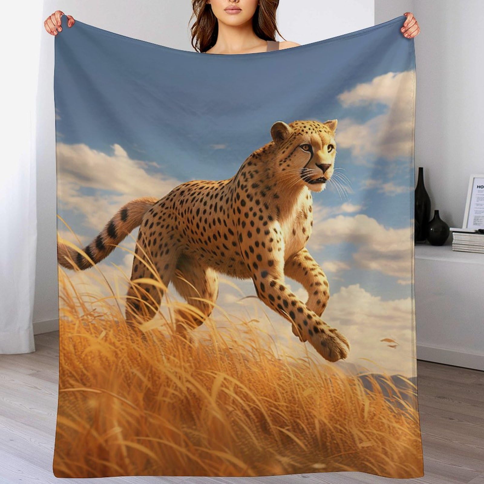 Couverture en flannel léopard 130x150 cm douce et chaude jeté de canapé lavable