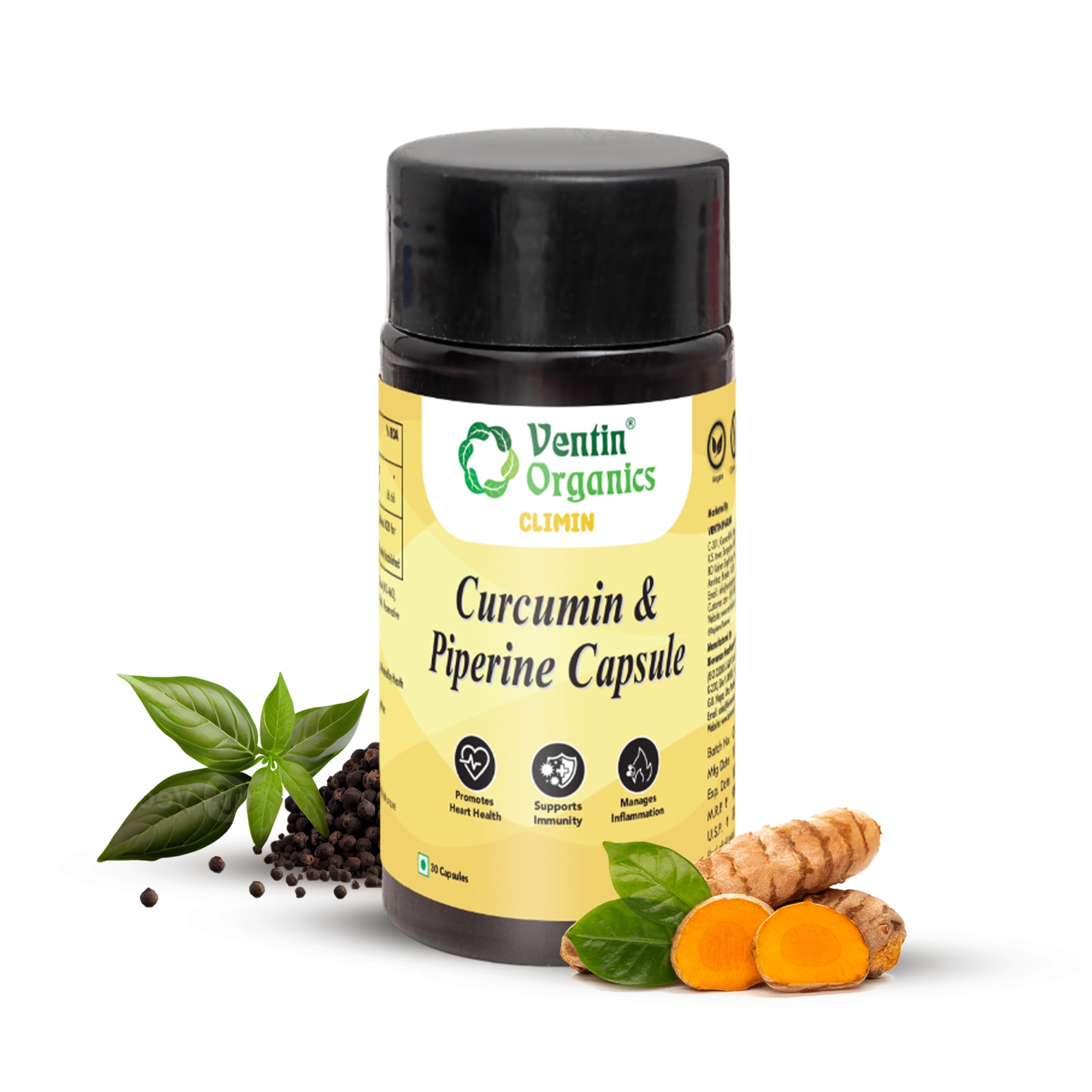 Ventin Organics Climin Curcumin with Piperine Capsules |30 N | Anti-Inflammatory, Antioxidant, Boosts Immunity, Supports Heart, Joint and Muscle Health | All Natural & Safe-image-46