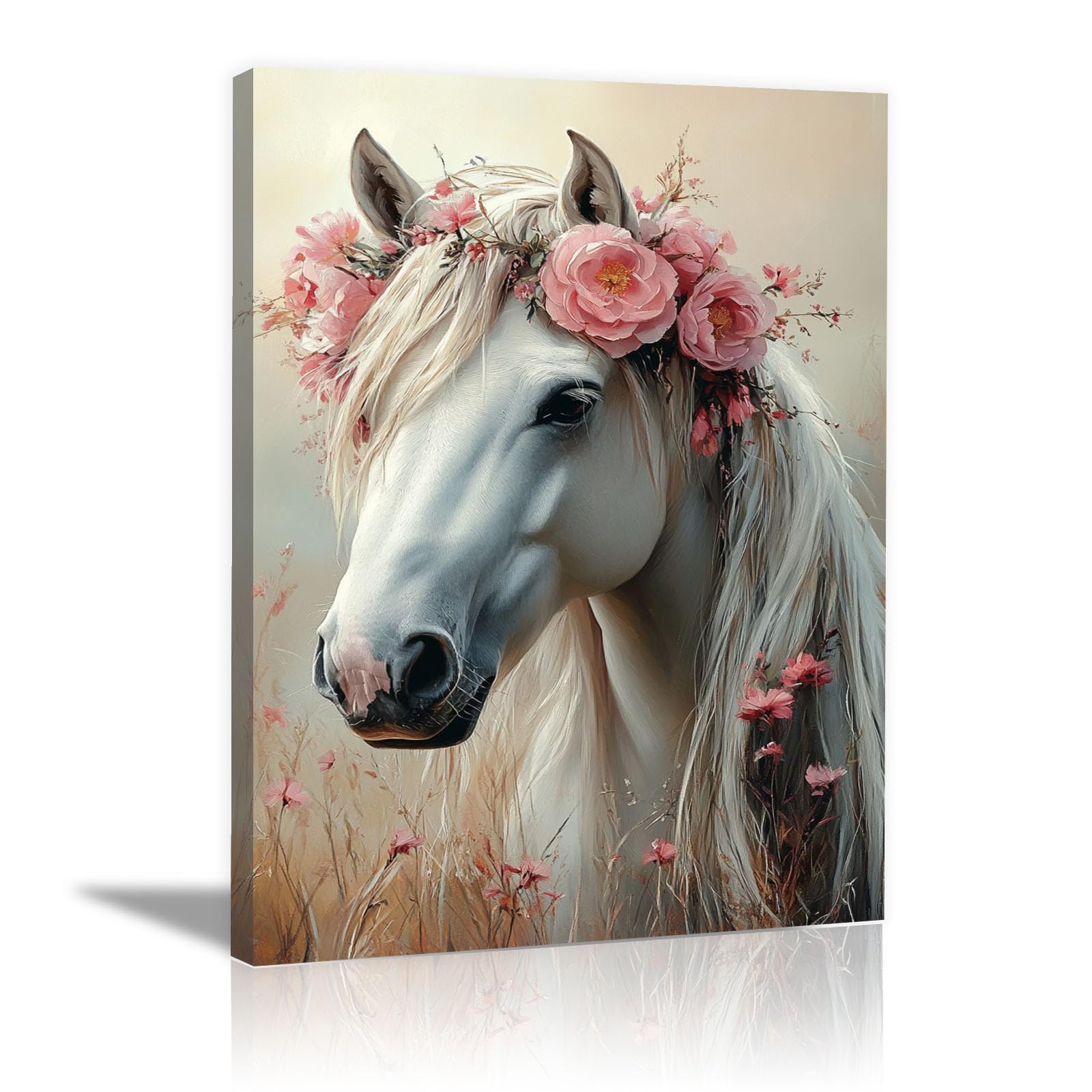 AMXBZC Obrazy Zwierzęta do pokoju dziecięcego Śliczne zwierzęta i kwiaty Nowoczesny plakat ścienny do salonu Home Decor Łazienka Obrazy (różowy-80x120cm oprawiony
