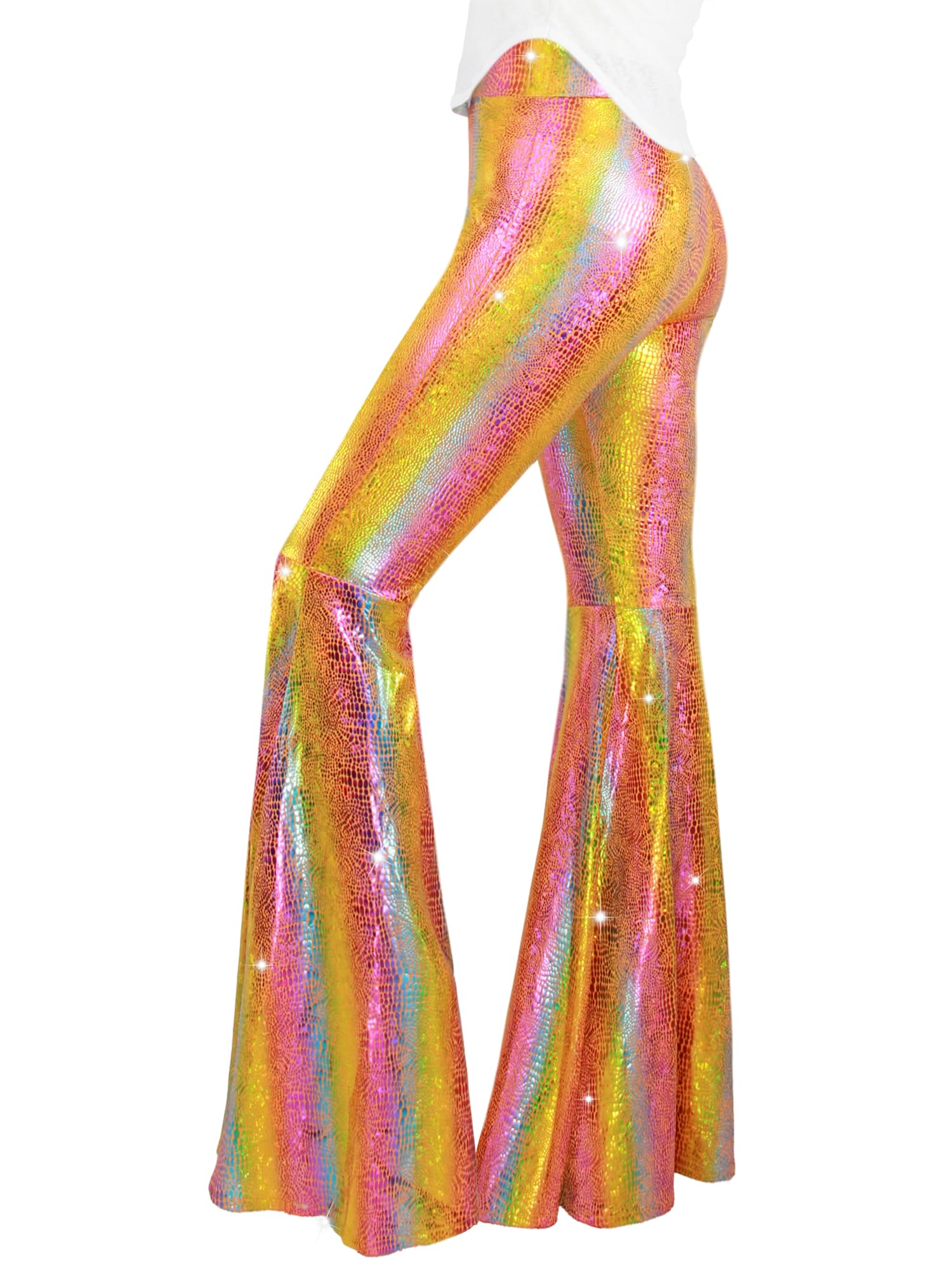 Nawgut Womens Sequin Flare Pant Sparkly High Waisted Leg Bell Bottom Glitter Trousers Night Out Clubwear