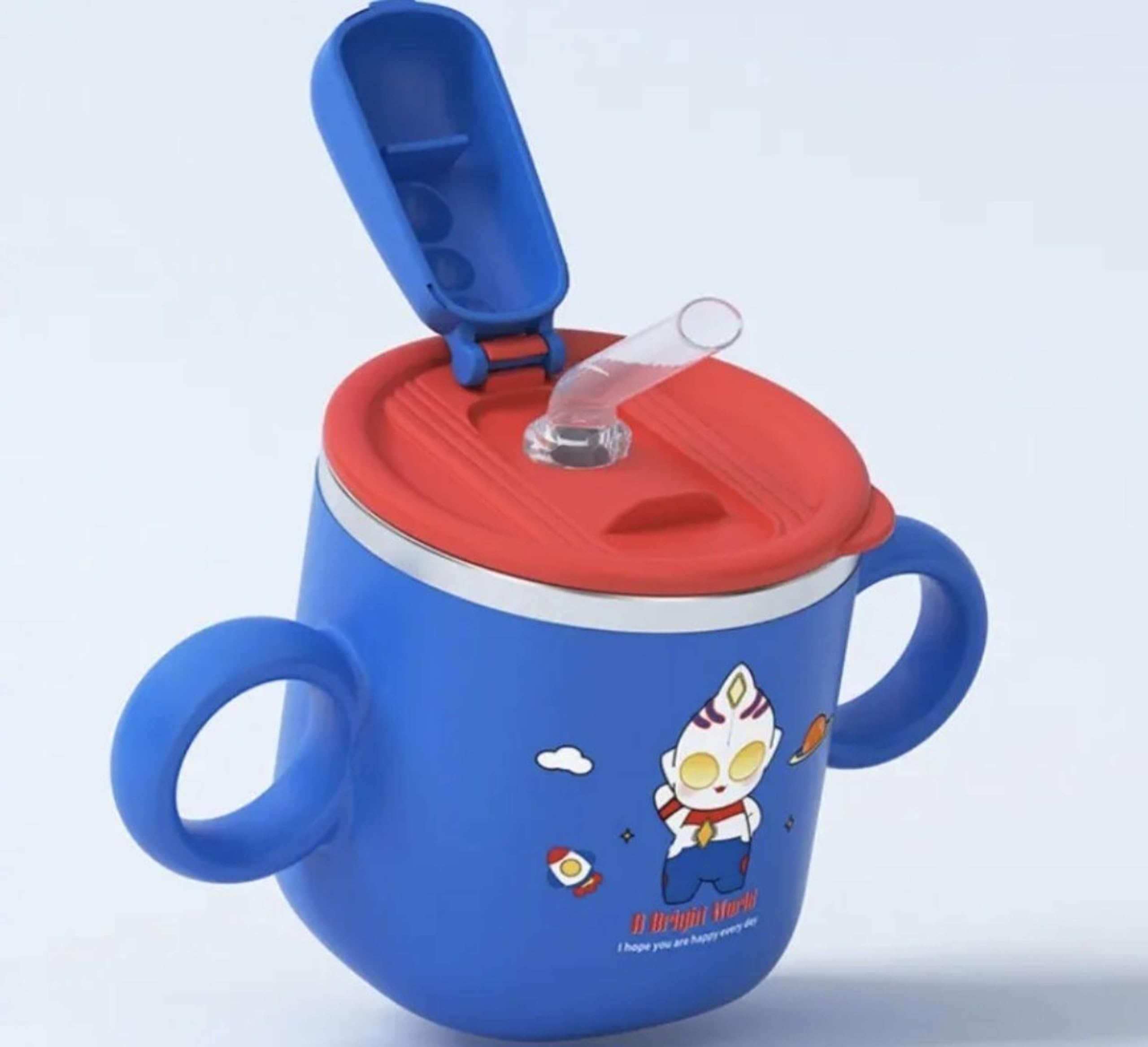 Kids Stainless Steel Sippy Cup with Straw and Dual Handles, Blue,pack of 1 | Flip-Top Lid, Cartoon Print, Toddler Training Cup, Leak-Proof Design, Easy Grip Handles-image-49
