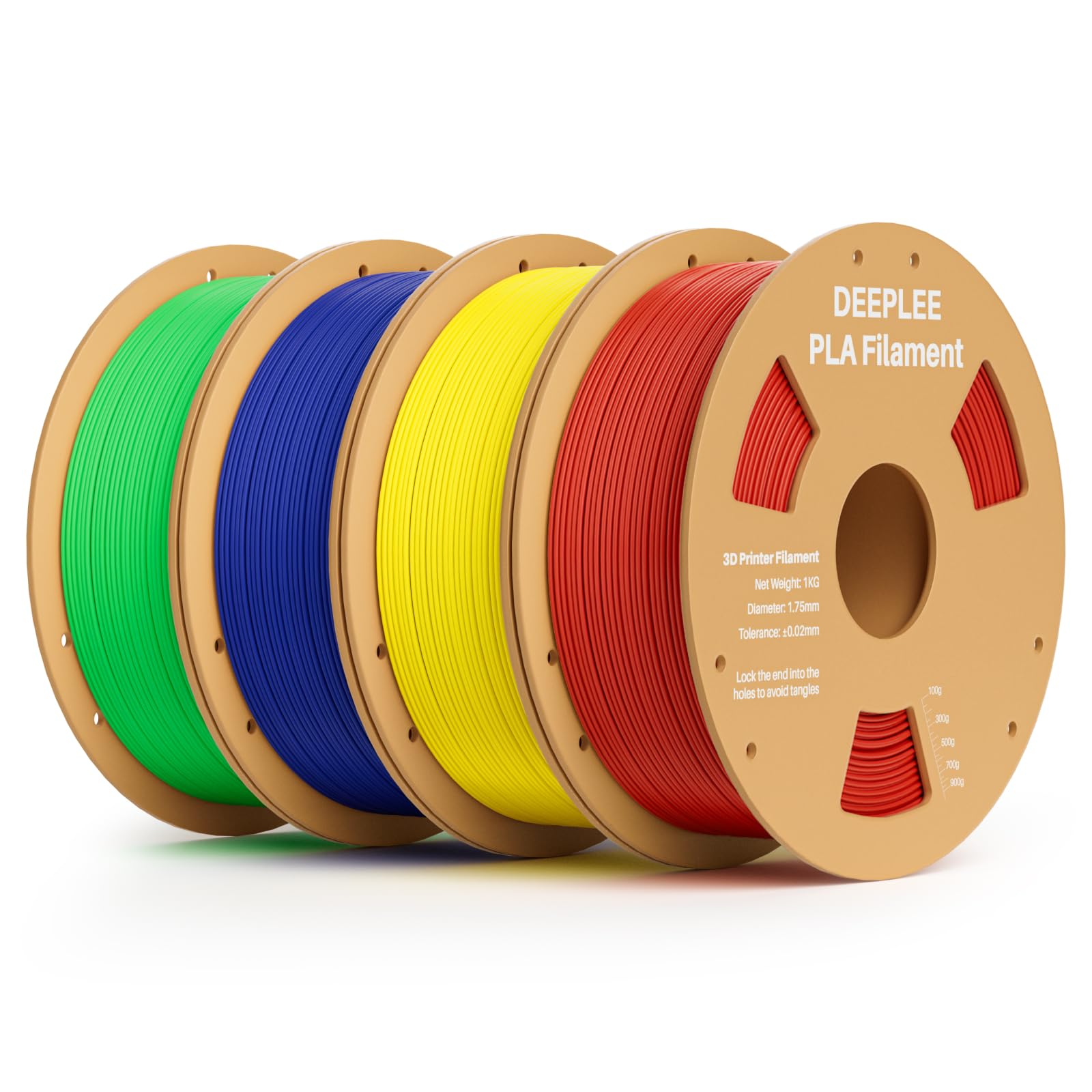 PLA 1.75mm 3D Printer Filament, 4 Pack 1kg Red/Yellow/Dark Blue/Green