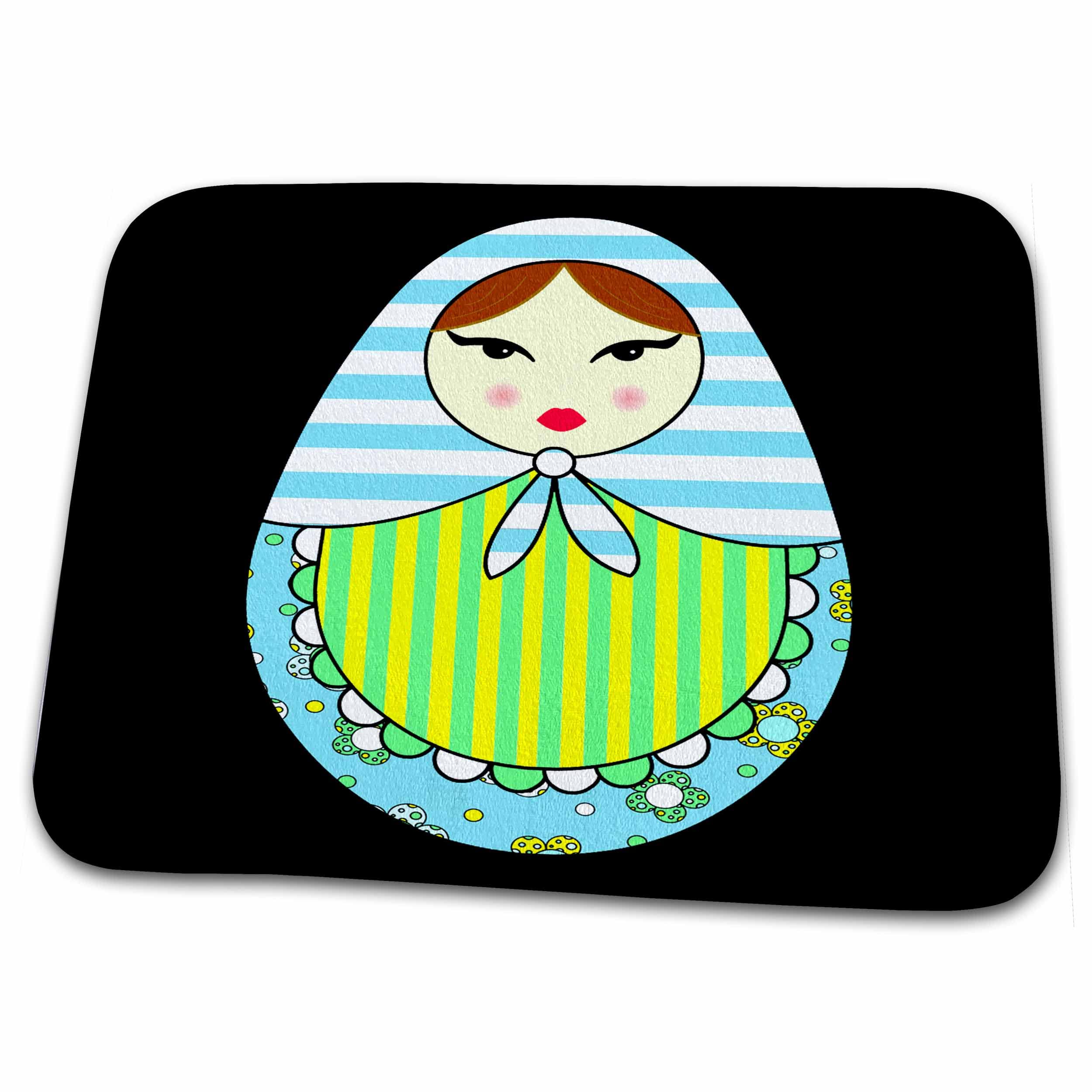 Dish Drying Mat - Cute Russian Matryoshka Nesting Doll Brown Hair - Cool Colors Black Designs Dolls