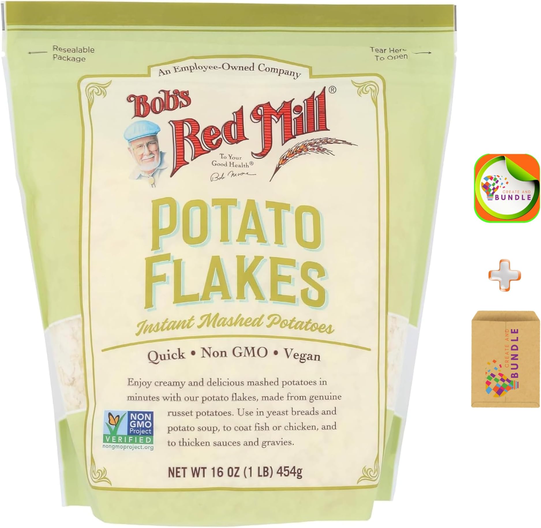 Creamy Potato Flakes Instant Mashed Potatoes Creamy Potato Flakes, 16-ounce - One 16 oz Resealable Bag, Instant Mashed Potatoes, Gluten-Free, Quick Prep, Ideal for Baking, Soups, and Side Dishes