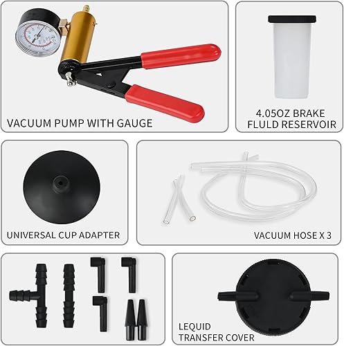Miniatura 3 de Bomba de vacío de mano Kit de purga de frenos con bomba de vacío de mano y adaptadores, sistema de purga de frenos de un solo hombre, herramienta de