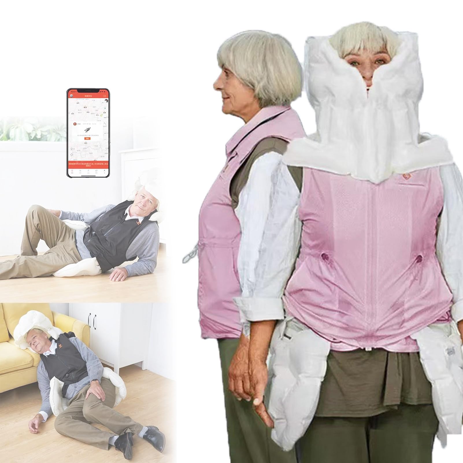 Chaleco AnticaíDas Para Personas Mayores, Chaqueta De Ciclismo Con Airbag, Equipo De ProteccióN Inteligente Para RehabilitacióN Con Airbag Y Alarma De Monitoreo Remoto Por AplicacióN,Pink(Ms)-S