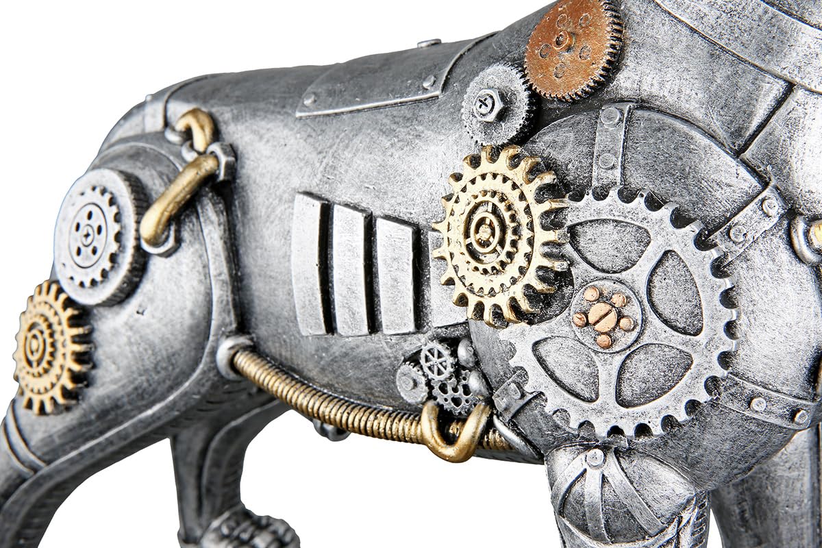 Casablanca dekoracyjna figurka pies Pitbull – figurka zwierzęca w stylu steampunk z żywicy syntetycznej – kolor: antyczne srebro – wysokość 29 cm