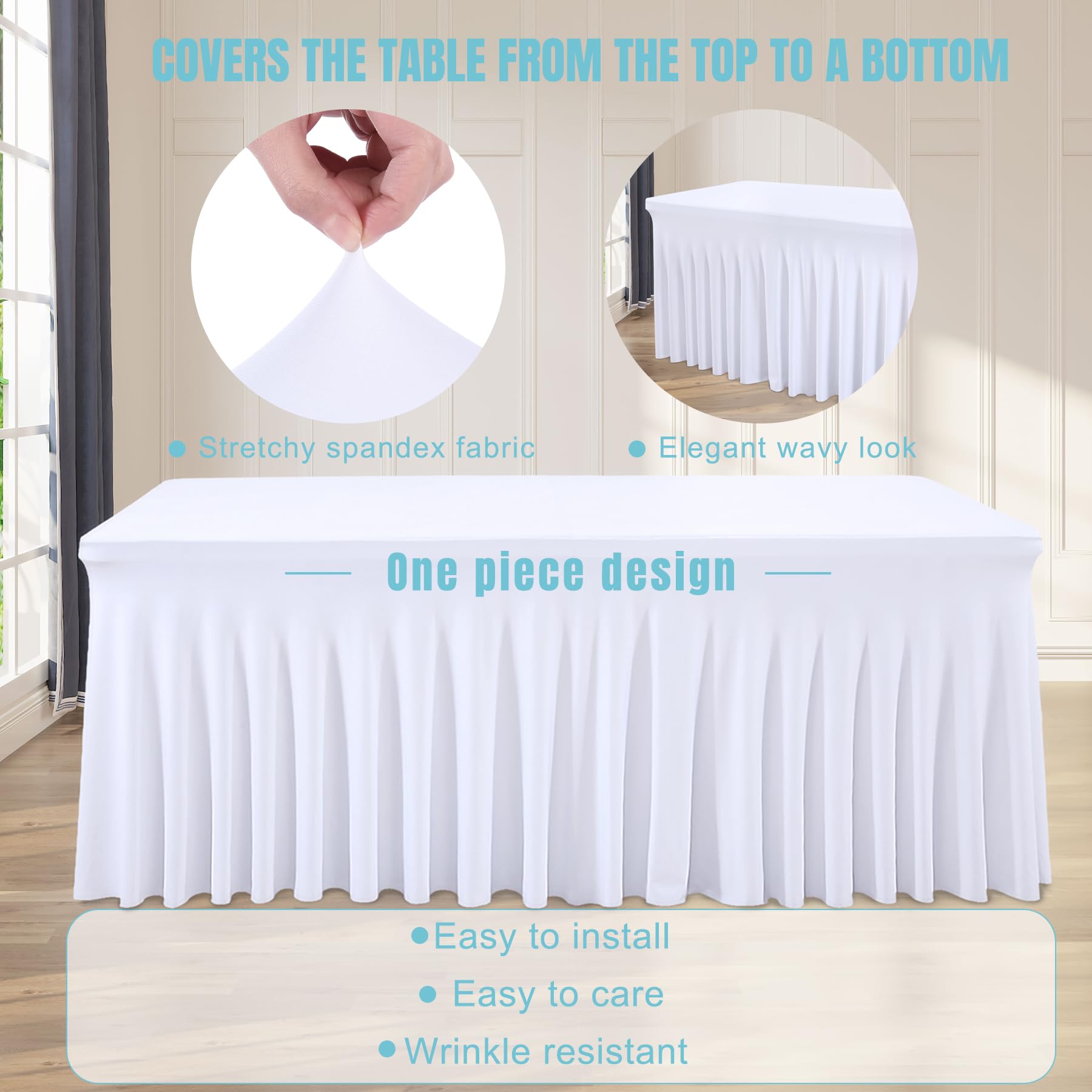 Paquete de 6 manteles de elastano elástico, de una sola pieza, resistentes a las arrugas, para mesas rectangulares de 6 pies, manteles negros para eventos, banquetes, bodas, fiestas de cumpleaños